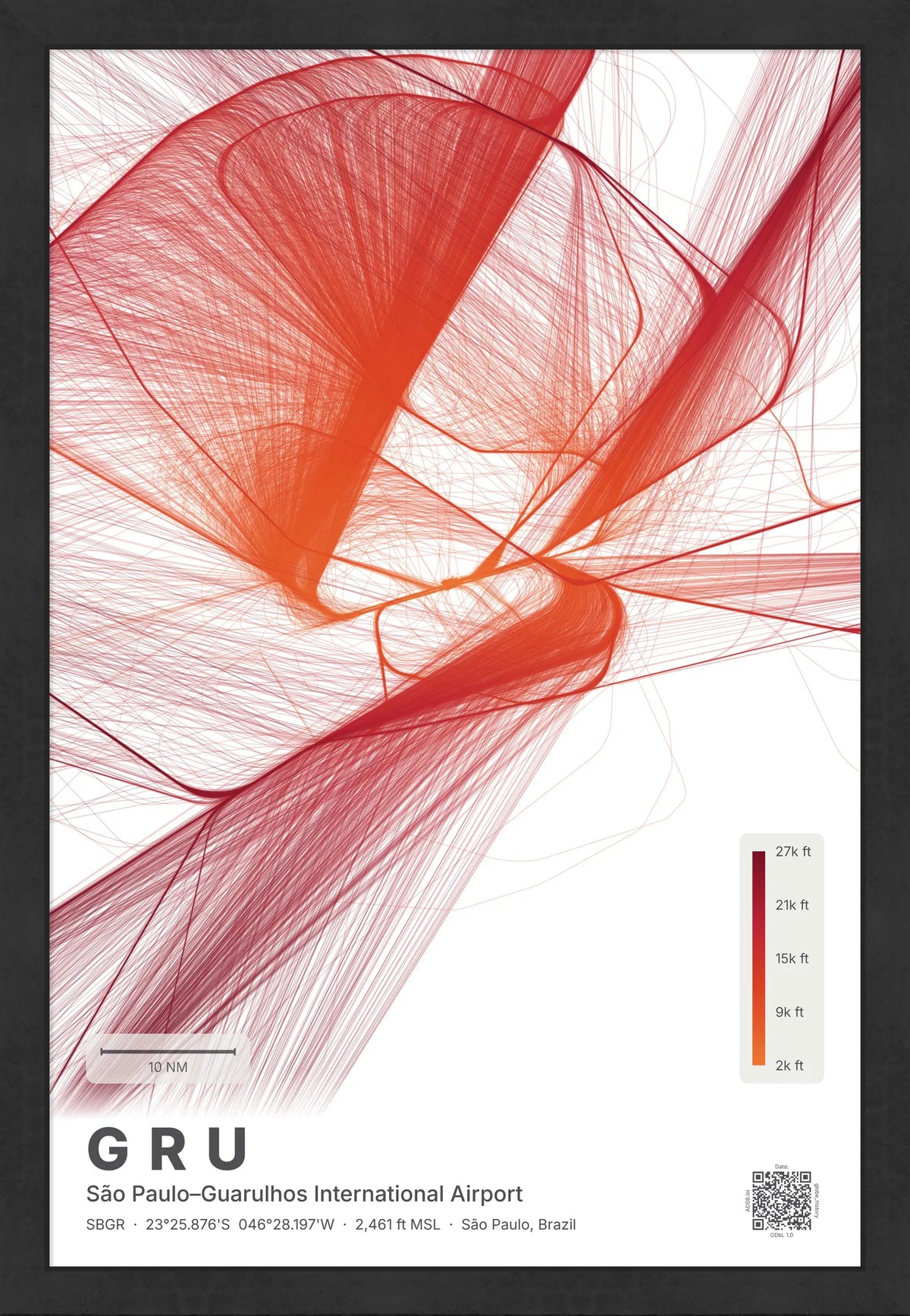 GRU flight path map — Inferno theme · Light [material:framed_black]