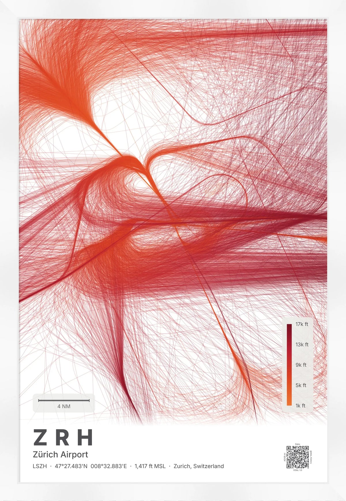 ZRH flight path map — Inferno theme · Light [material:framed_white]