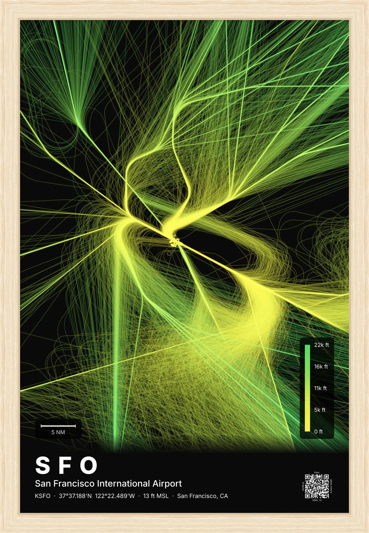 SFO flight path map — Citrus theme · Dark [material:framed_natural]