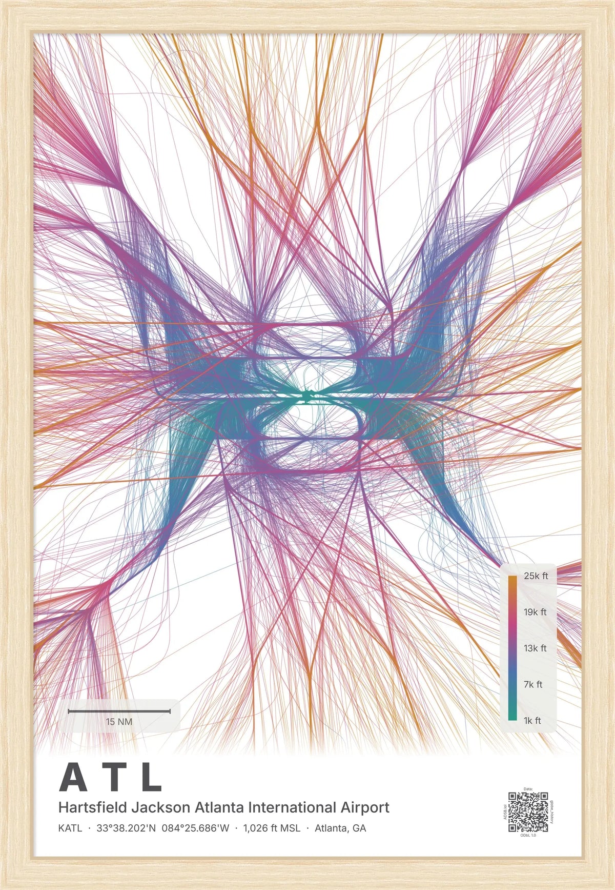 ATL flight path print — Aurora theme · Light [material:framed_natural]