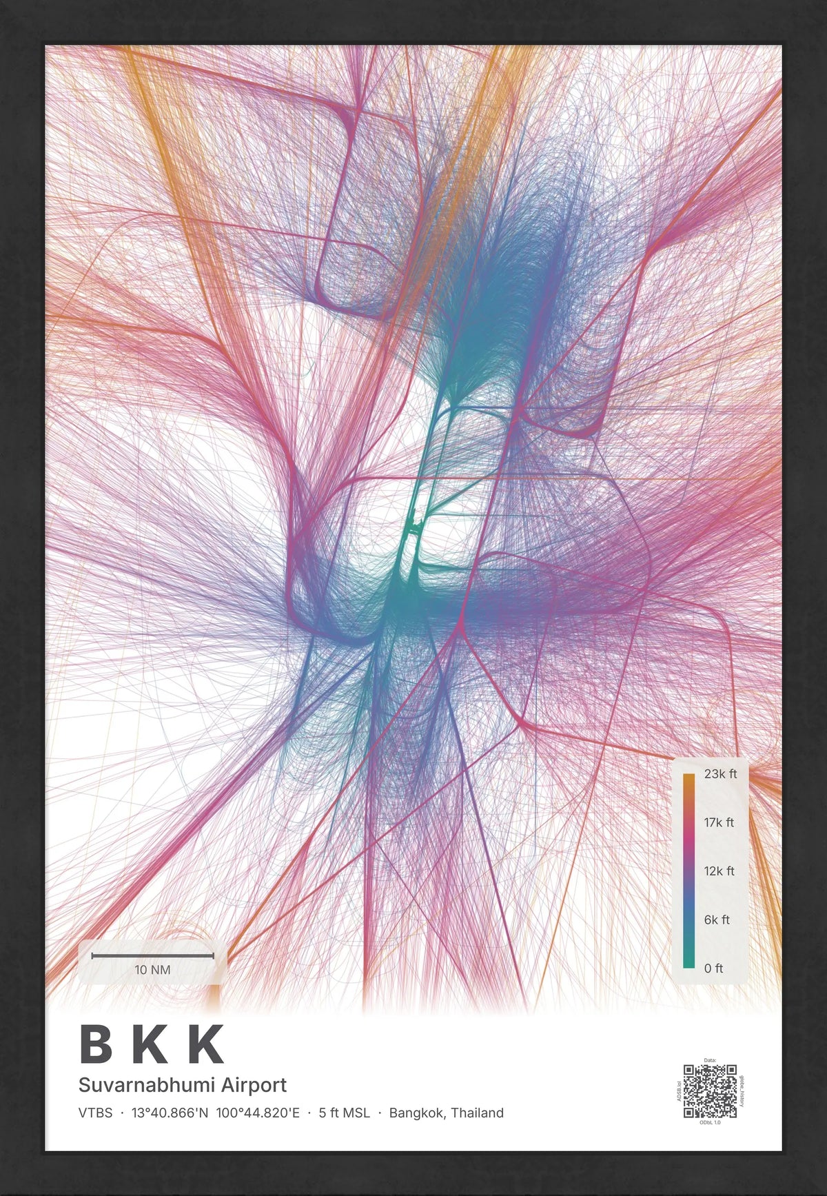 BKK flight path map — Aurora theme · Light [material:framed_black]
