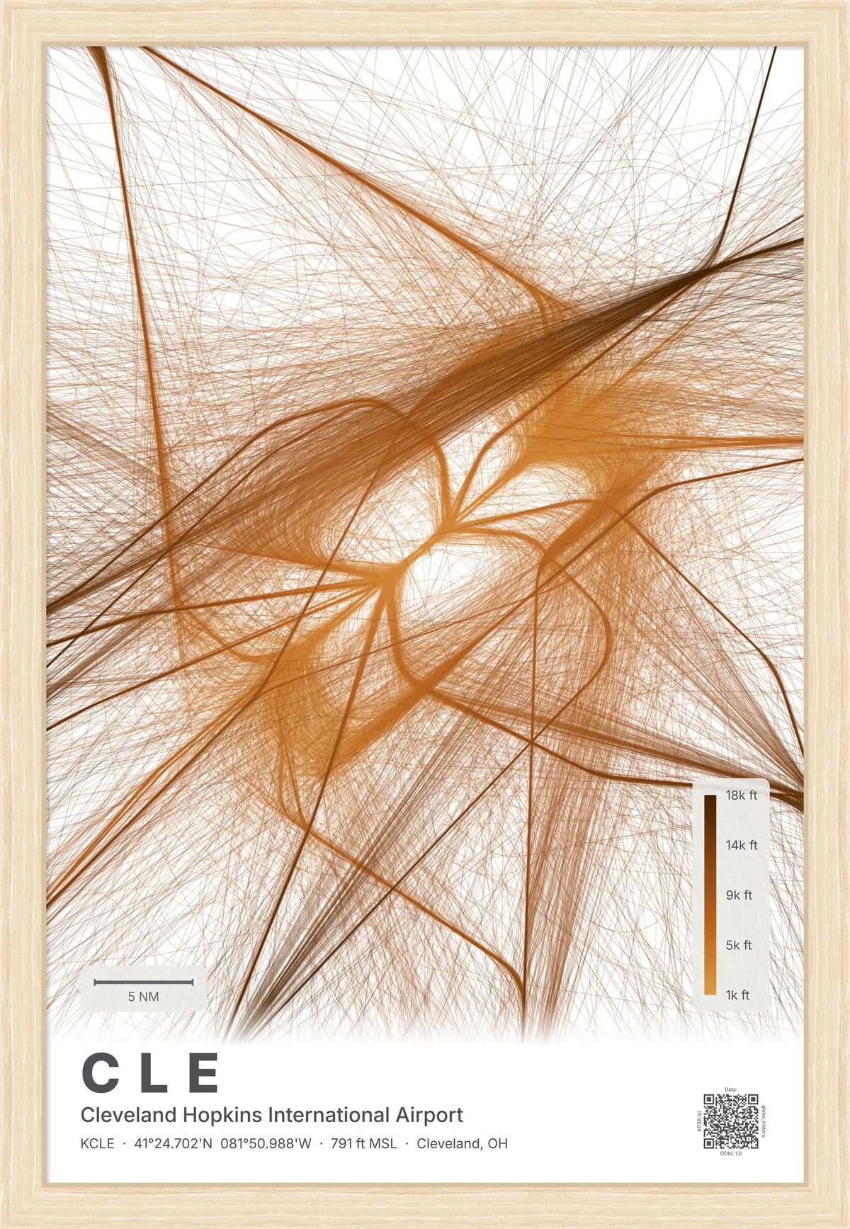 CLE flight path print — Solana theme · Light [material:framed_natural]