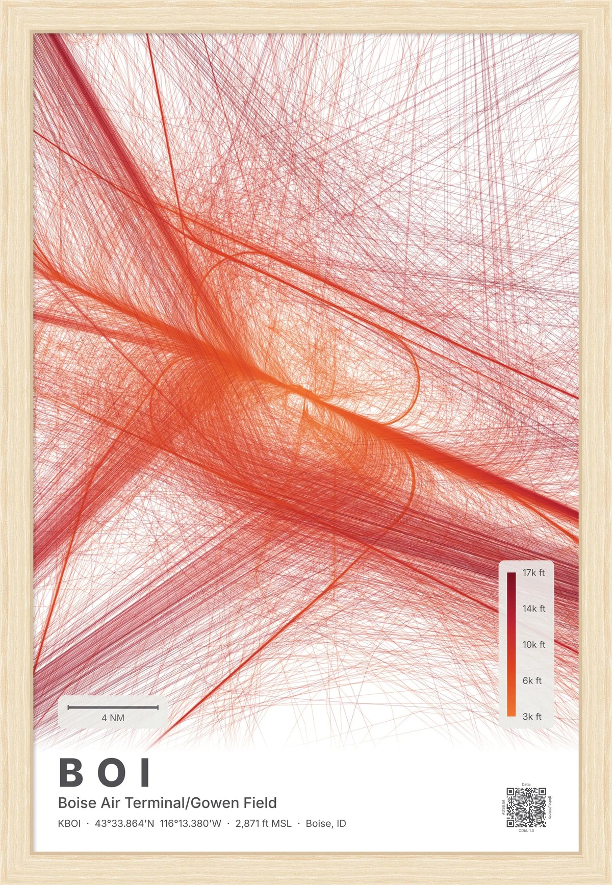 BOI flight path print — Inferno theme · Light [material:framed_natural]
