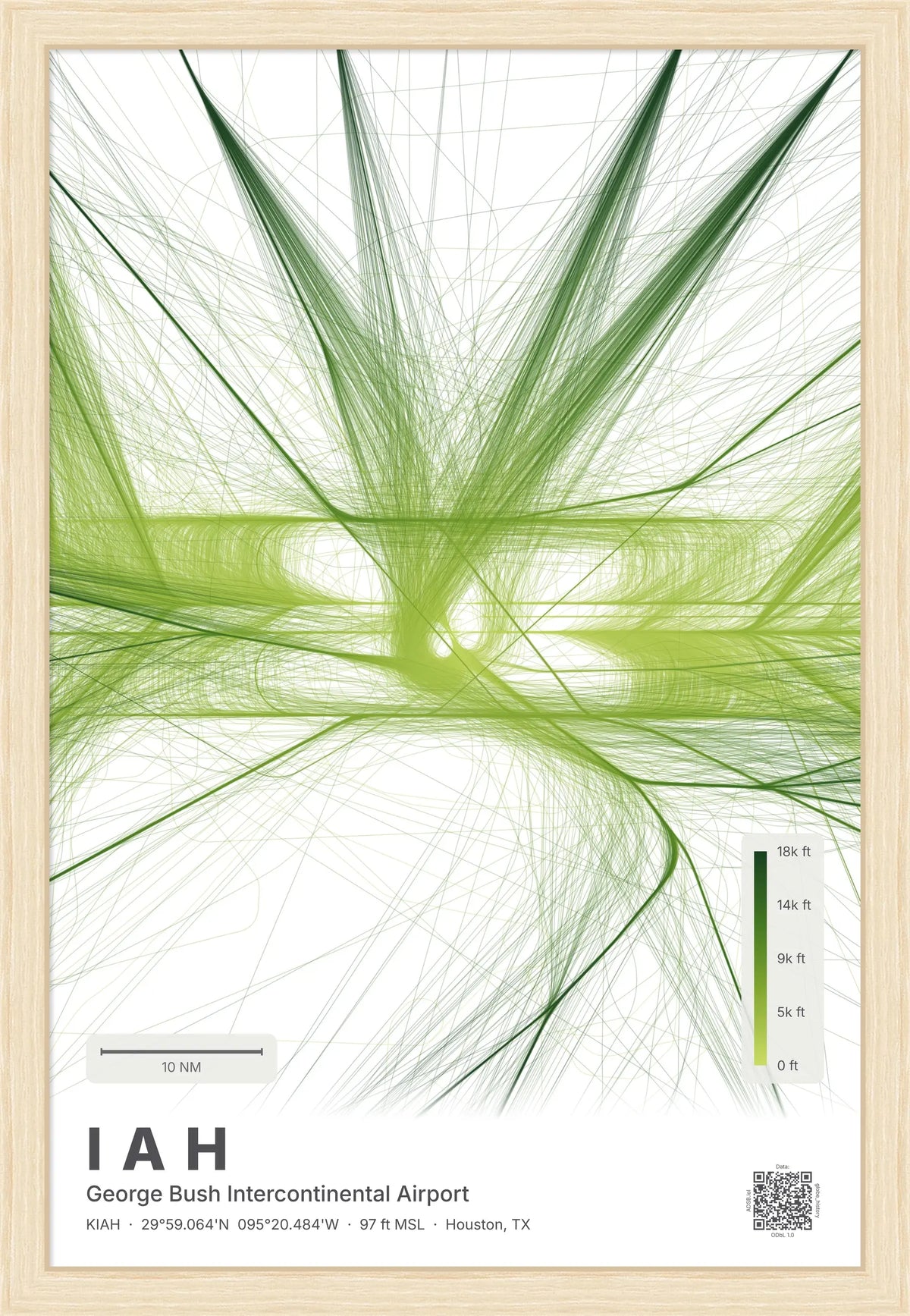 IAH flight path print — Citrus theme · Light [material:framed_natural]