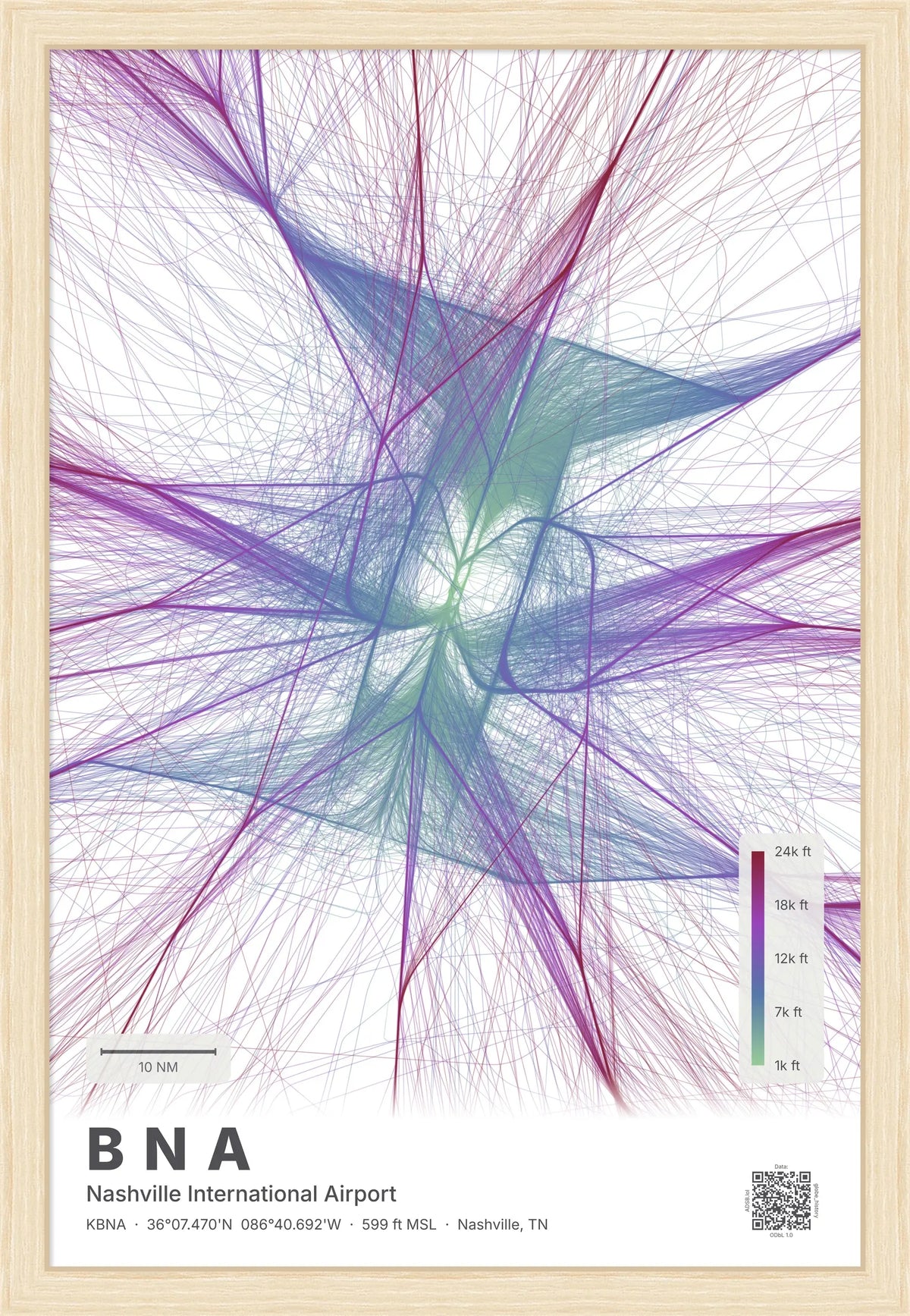 BNA flight path print — Prism theme · Light [material:framed_natural]