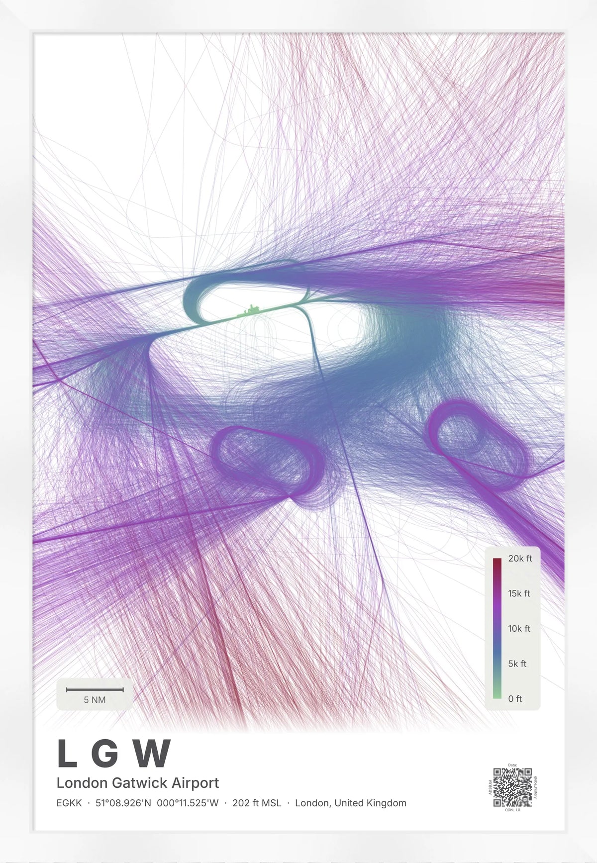 LGW flight path map — Prism theme · Light [material:framed_white]