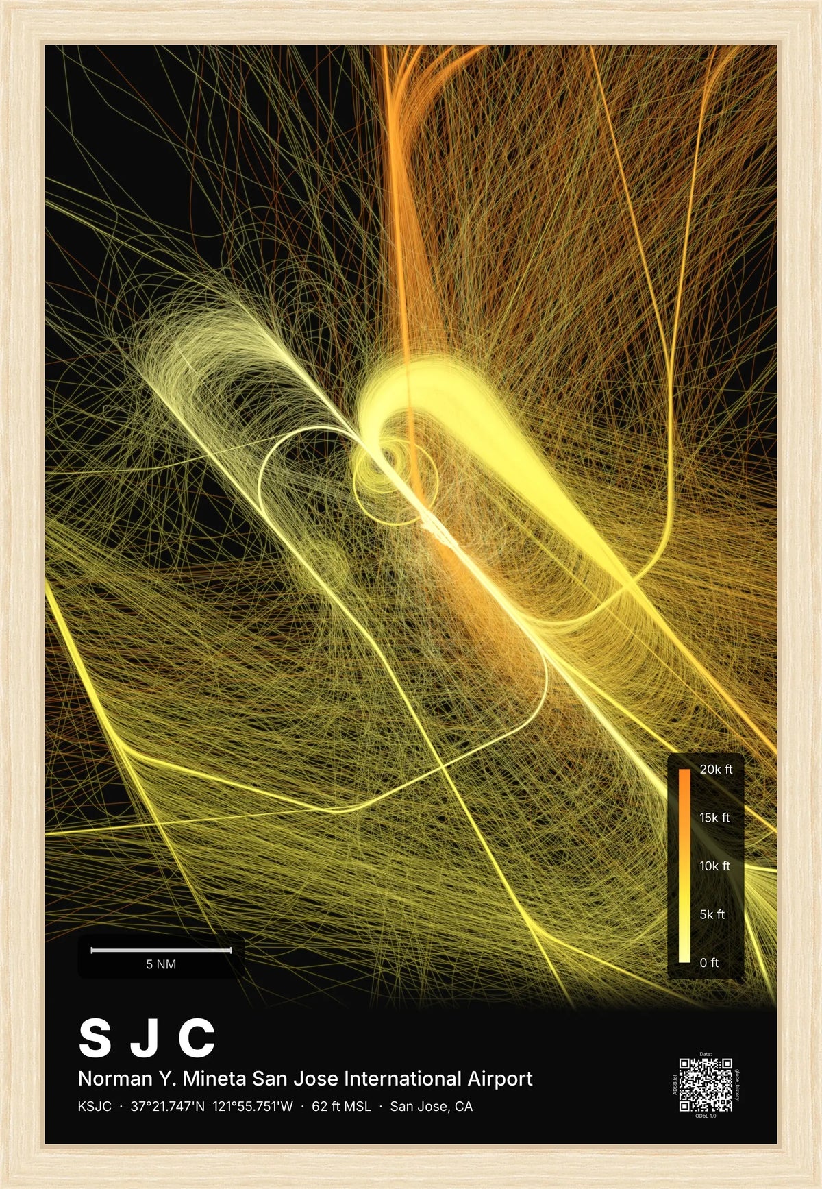 SJC flight path map — Solana theme · Dark [material:framed_natural]