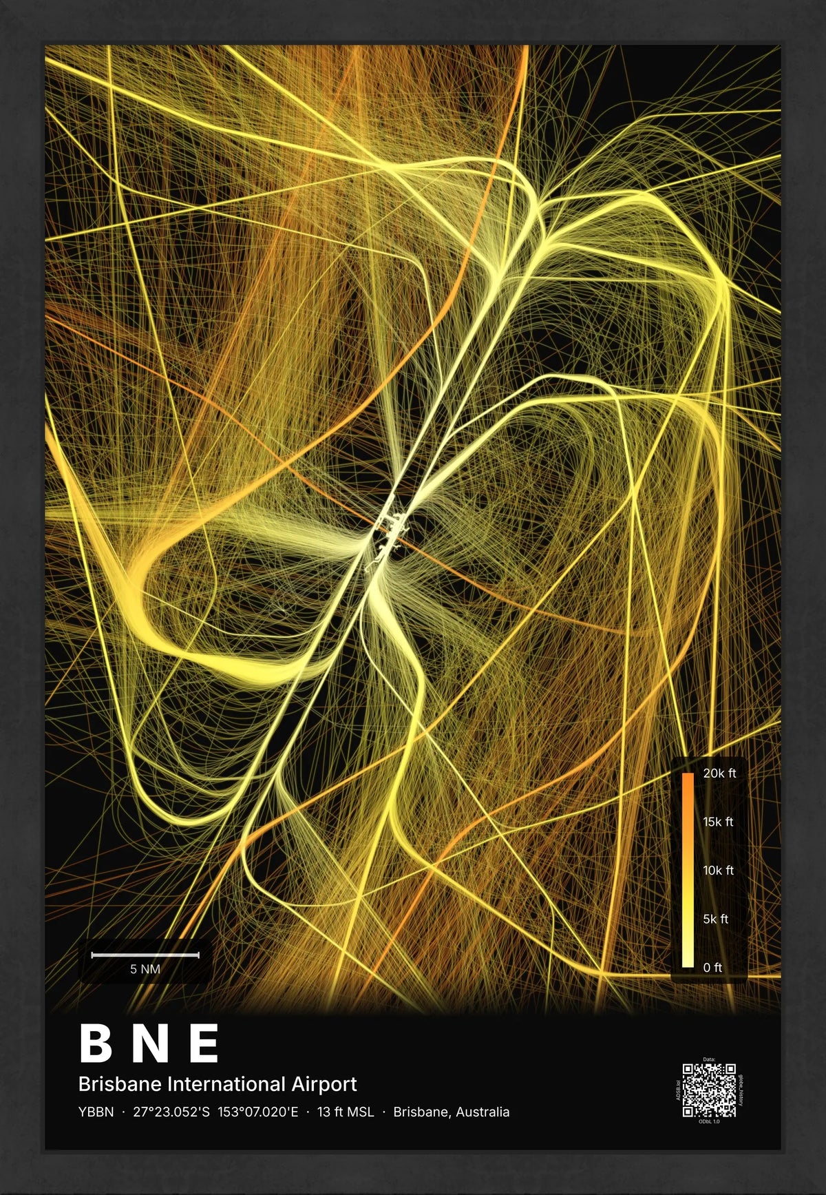 BNE flight path map — Solana theme · Dark [material:framed_black]