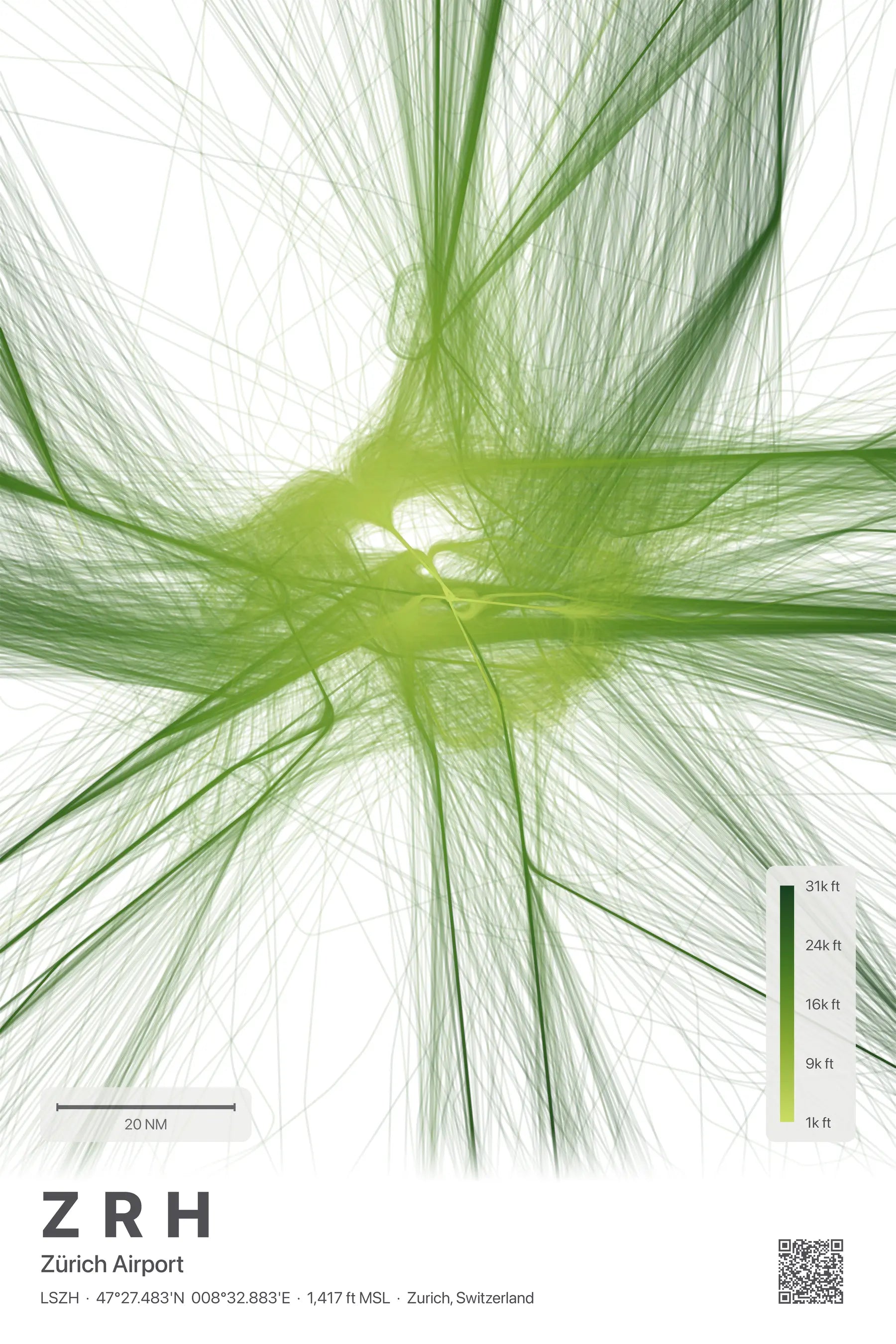ZRH flight path print — Citrus theme · Light