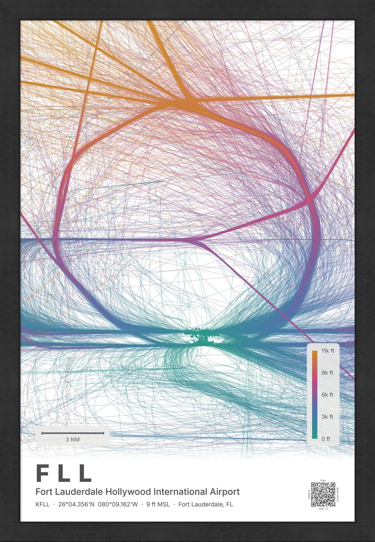 FLL flight path map — Aurora theme · Light [material:framed_black]