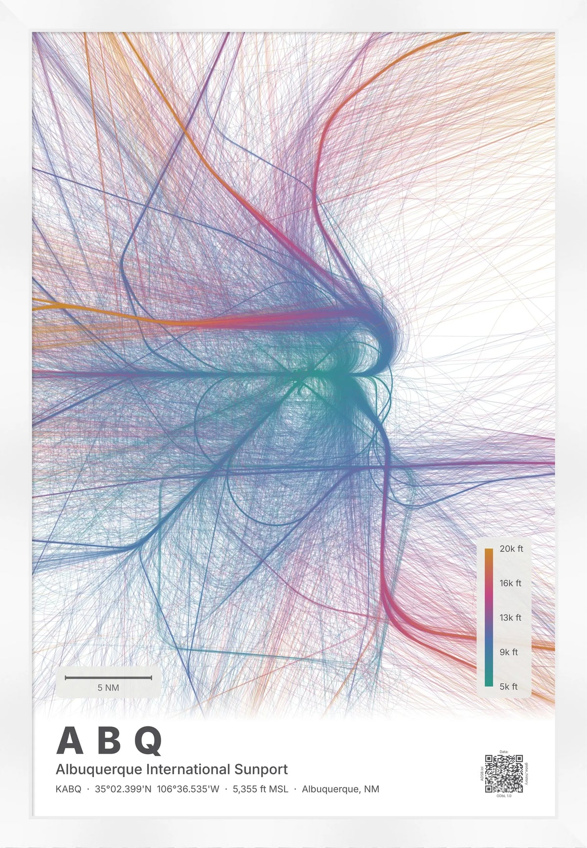 ABQ flight path map — Aurora theme · Light [material:framed_white]