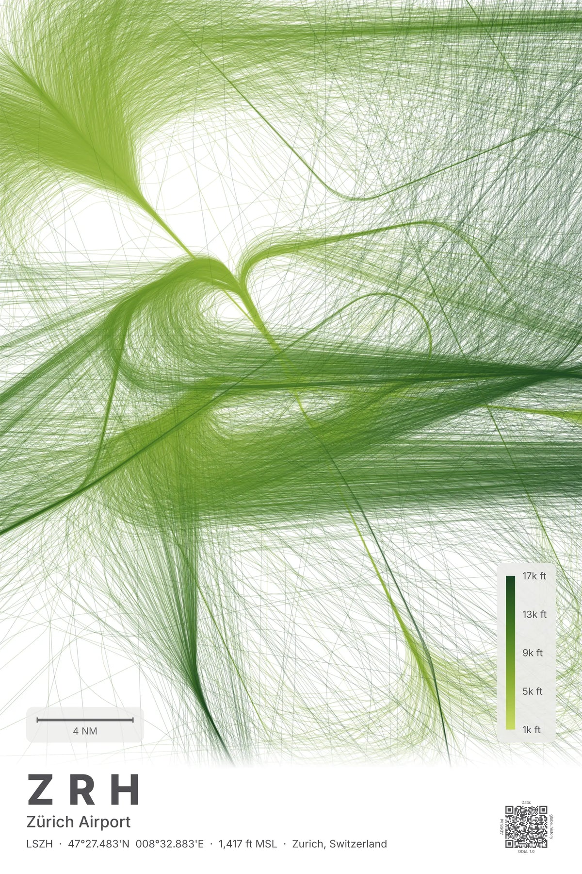 ZRH flight path map — Citrus theme · Light