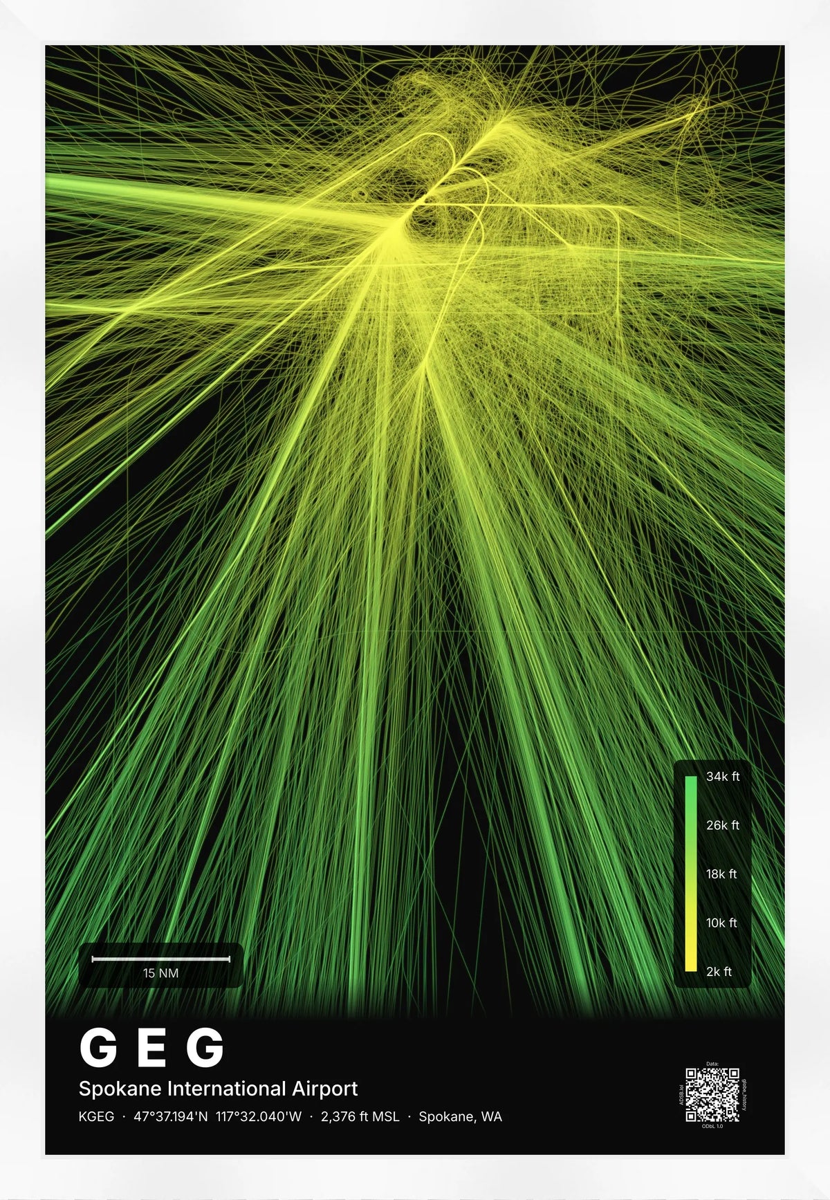GEG flight path print — Citrus theme · Dark [material:framed_white]