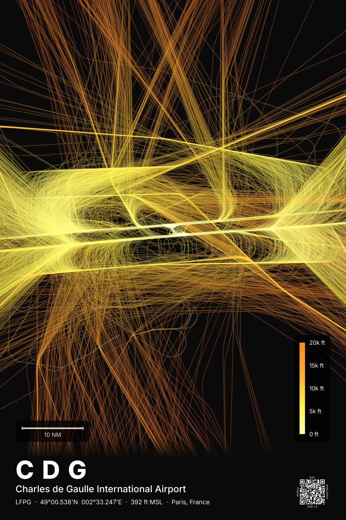 CDG flight path map — Solana theme · Dark