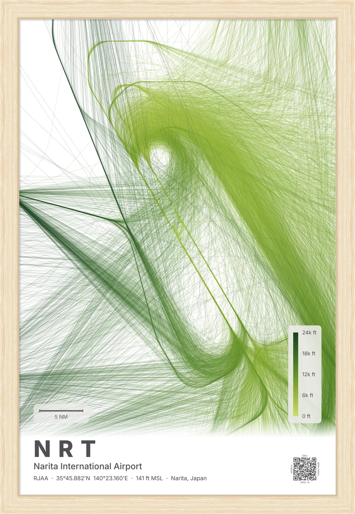 NRT flight path map — Citrus theme · Light [material:framed_natural]