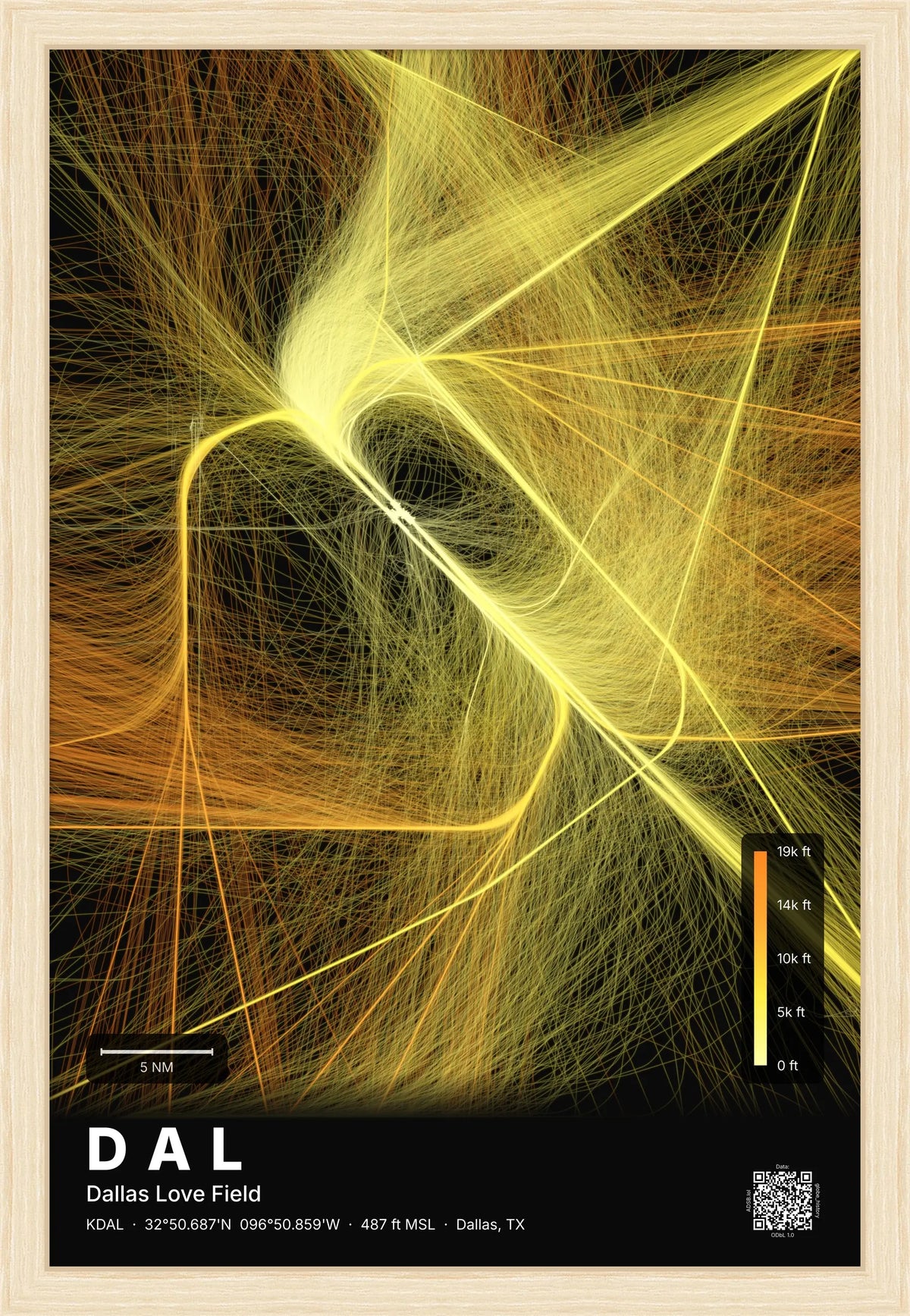 DAL flight path print — Solana theme · Dark [material:framed_natural]