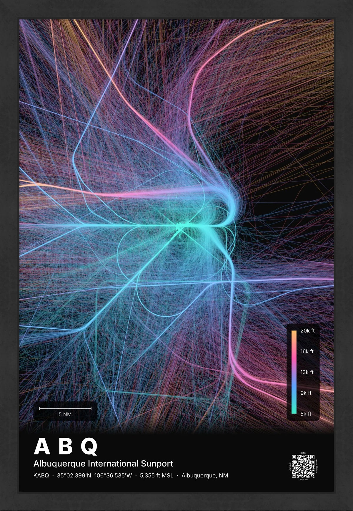 ABQ flight path map — Aurora theme · Dark [material:framed_black]