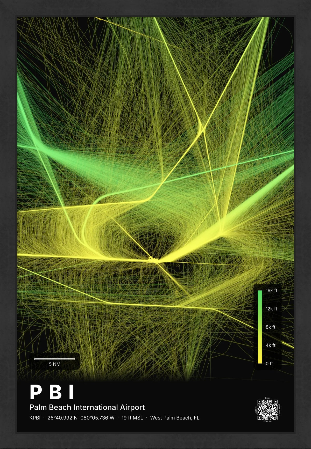 PBI flight path print — Citrus theme · Dark [material:framed_black]