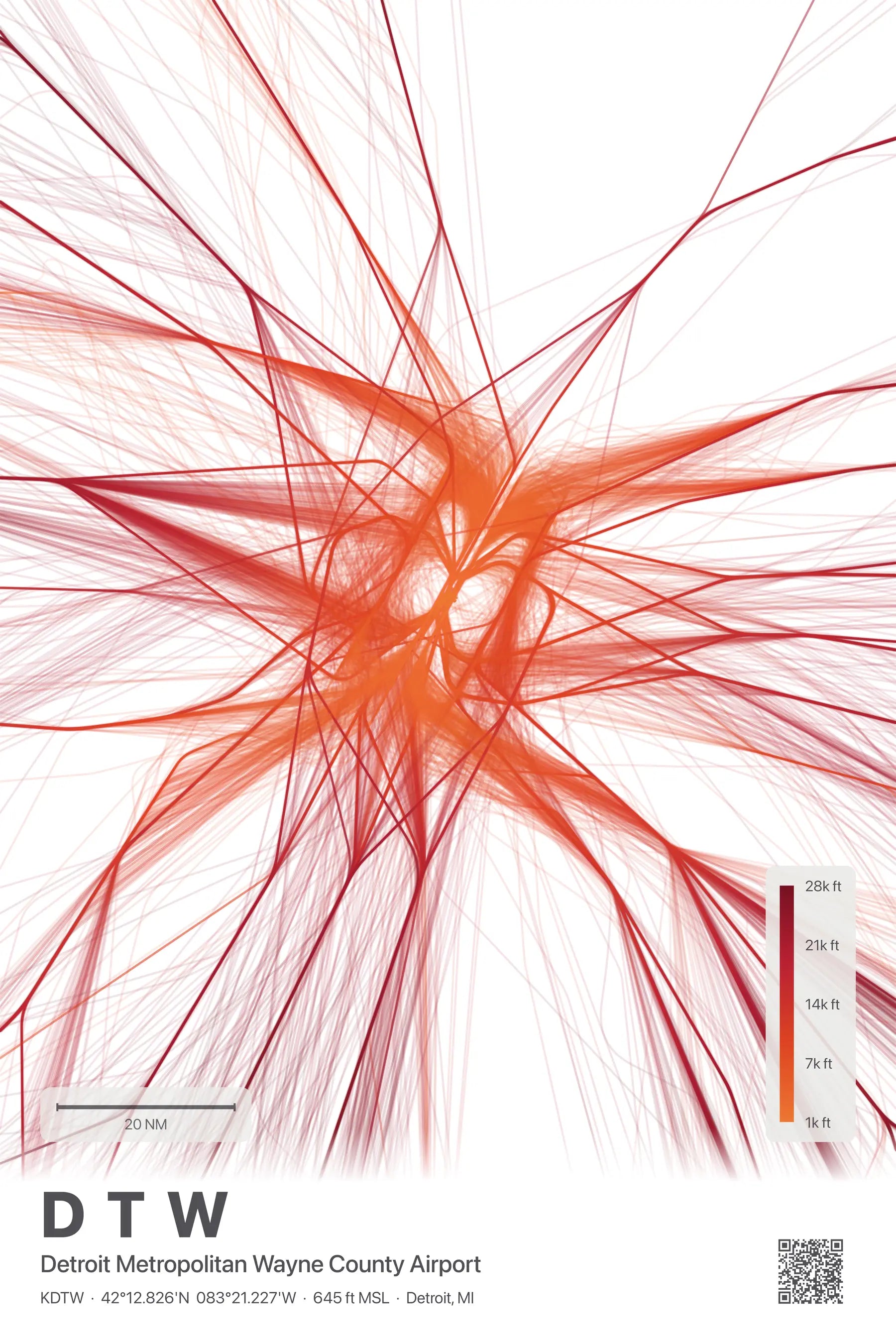 DTW flight path print — Inferno theme · Light