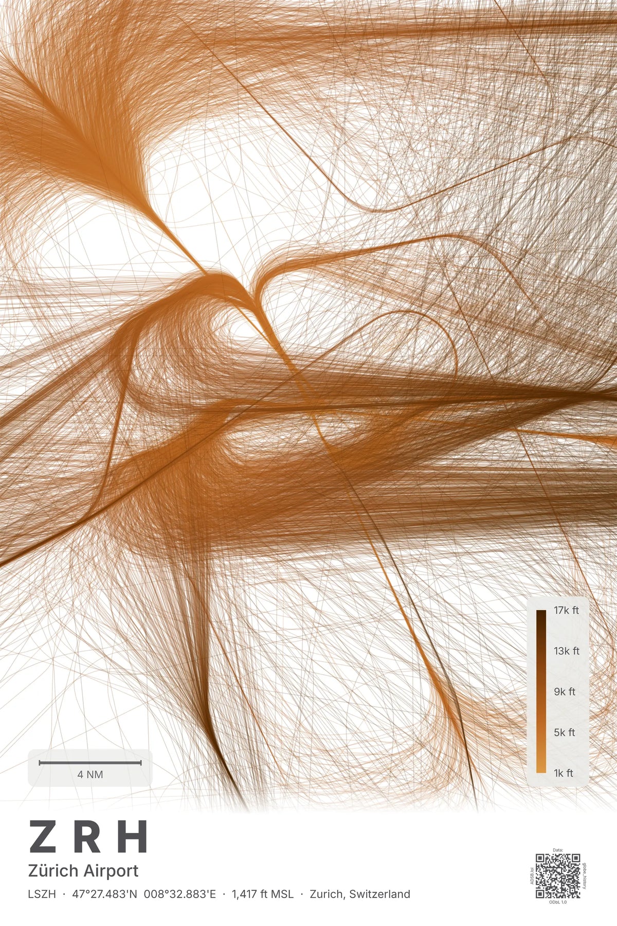 ZRH flight path map — Solana theme · Light