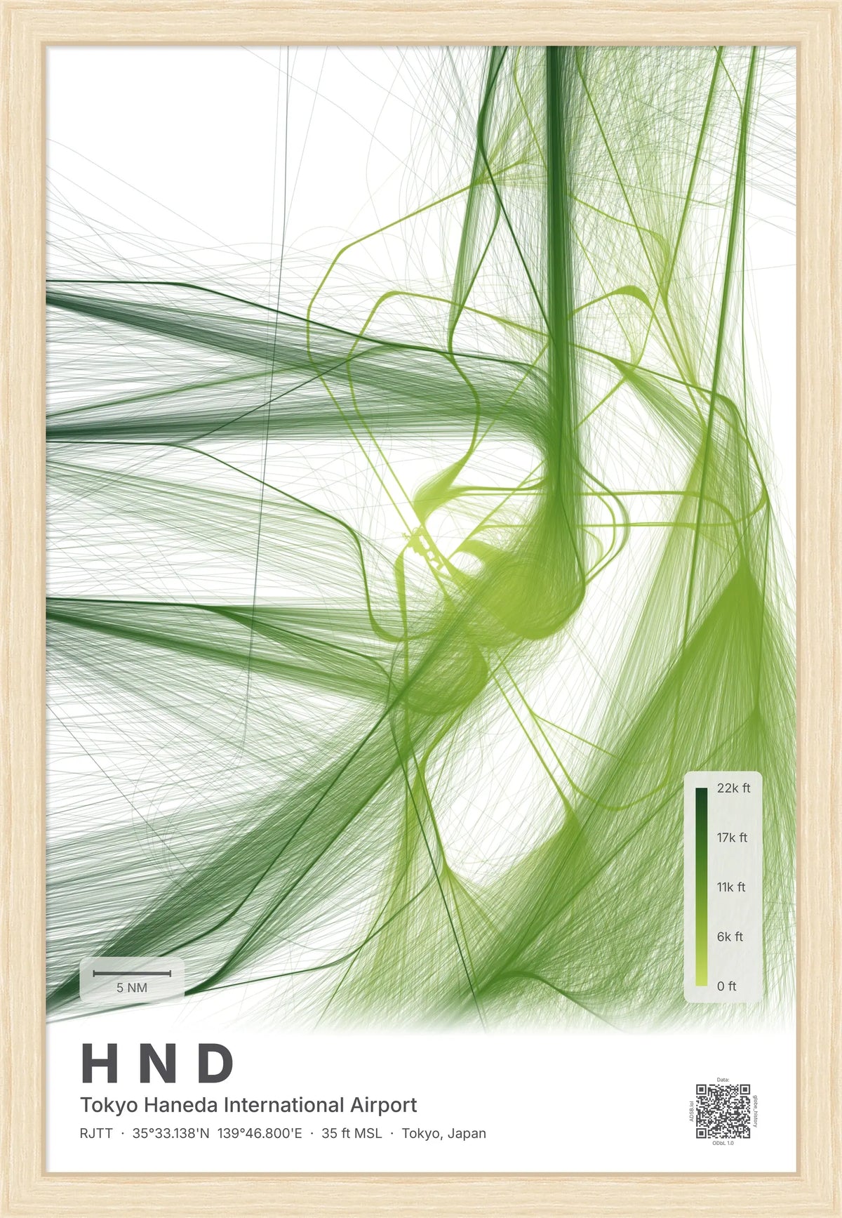 HND flight path map — Citrus theme · Light [material:framed_natural]