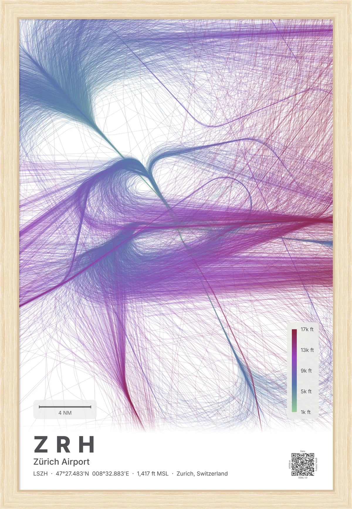 ZRH flight path map — Prism theme · Light [material:framed_natural]