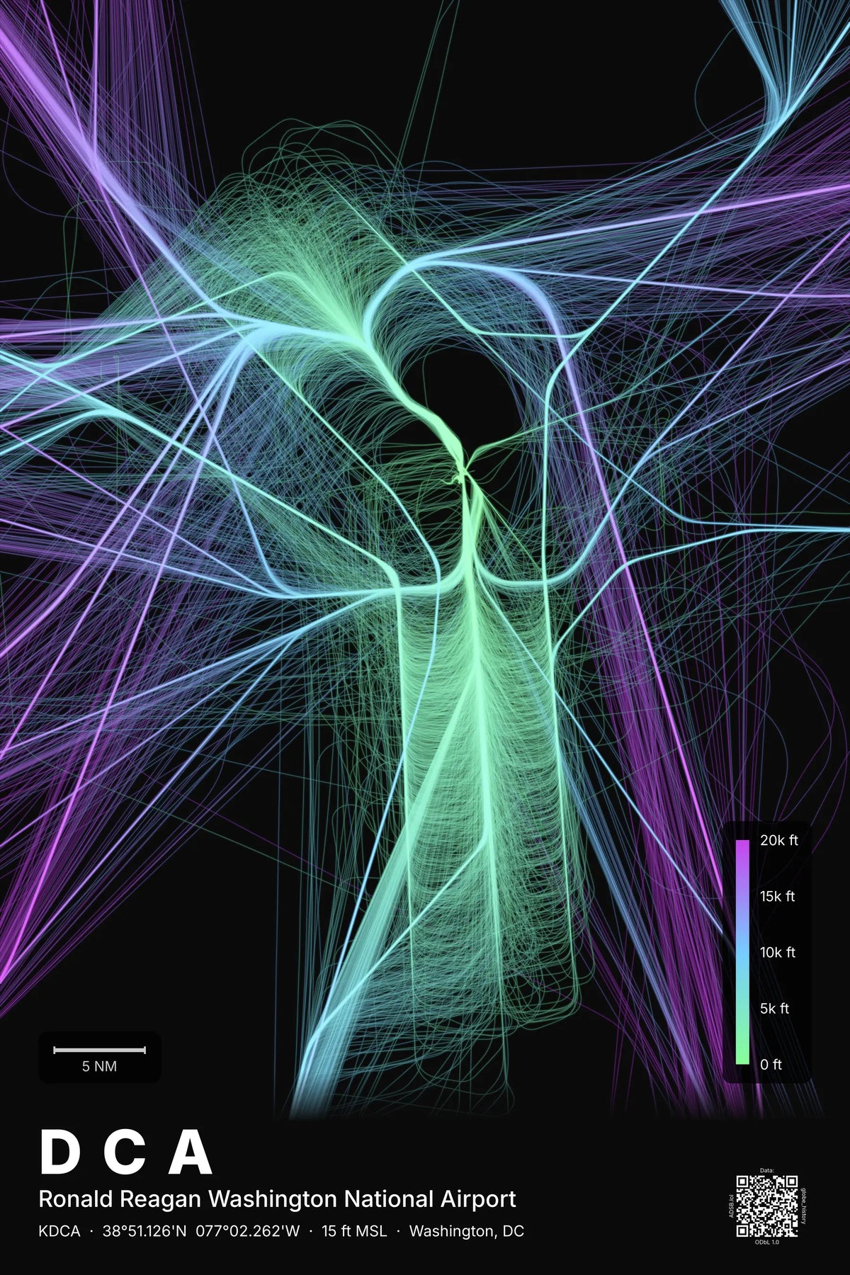 DCA flight path print — Prism theme · Dark