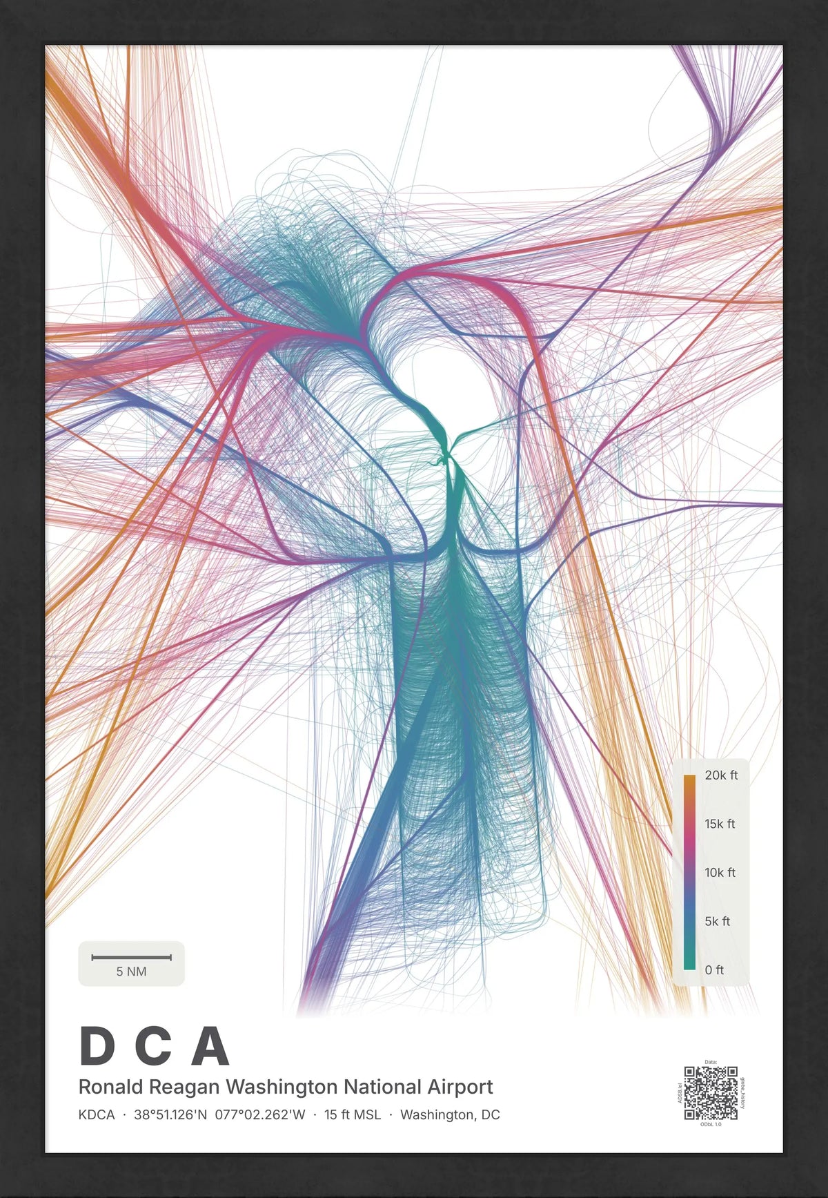 DCA flight path print — Aurora theme · Light [material:framed_black]