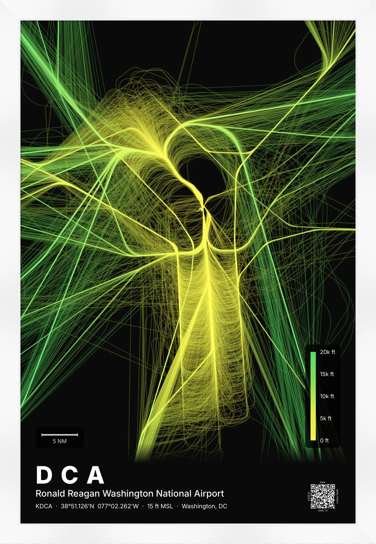 DCA flight path print — Citrus theme · Dark [material:framed_white]