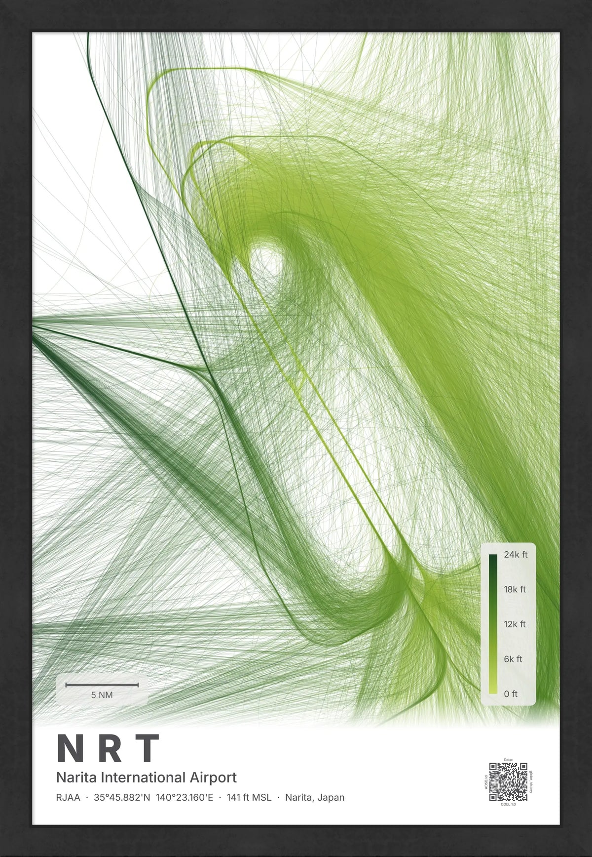 NRT flight path map — Citrus theme · Light [material:framed_black]