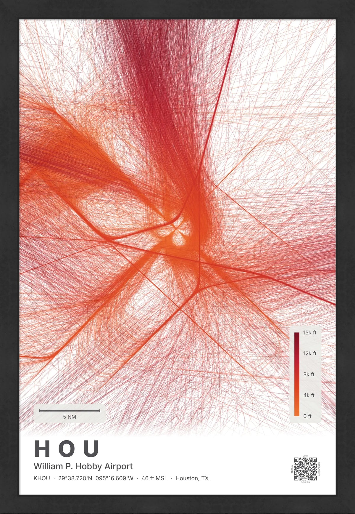 HOU flight path print — Inferno theme · Light [material:framed_black]