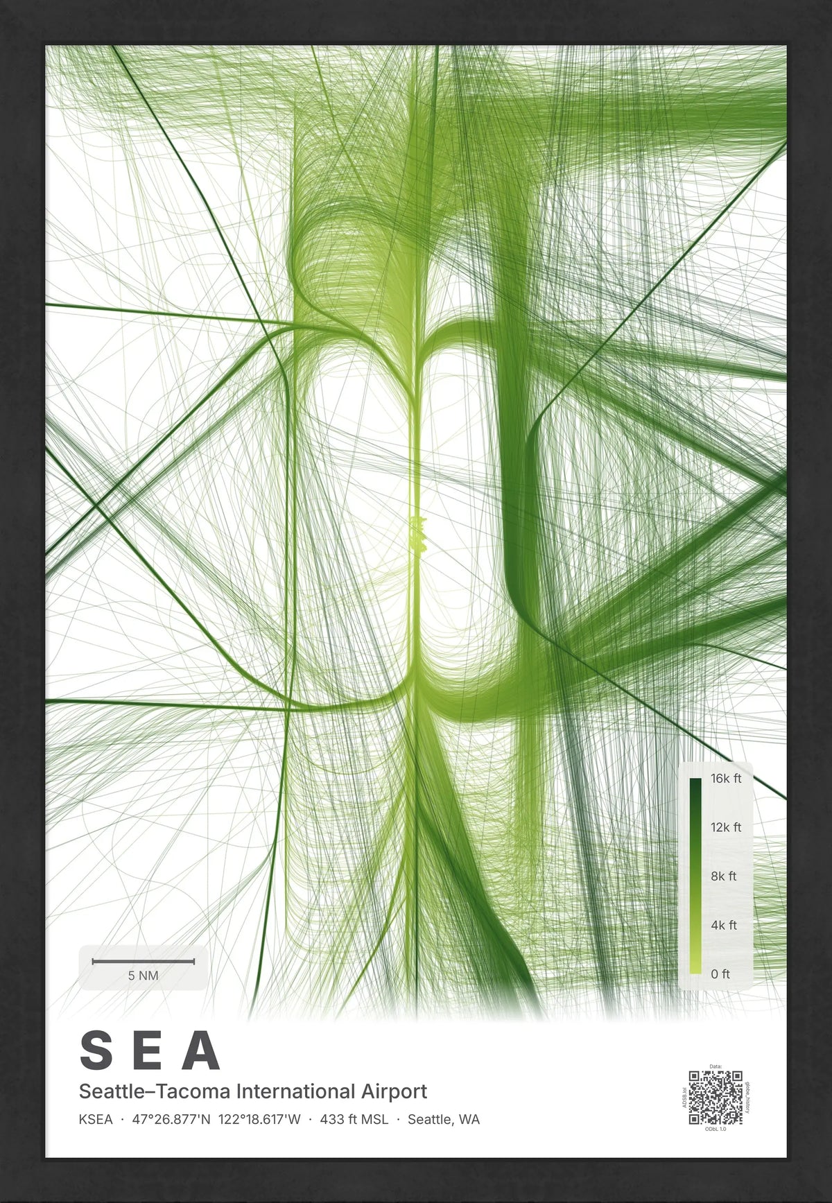 SEA flight path map — Citrus theme · Light [material:framed_black]