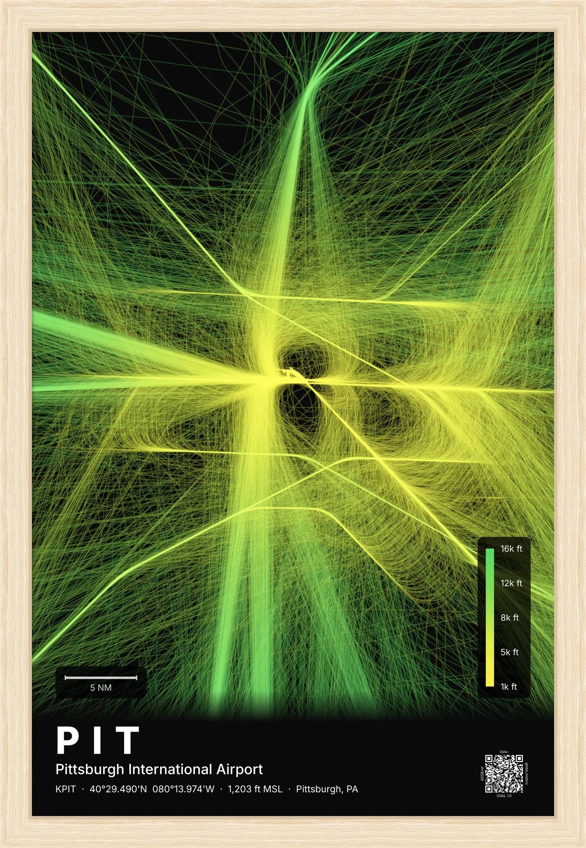 PIT flight path print — Citrus theme · Dark [material:framed_natural]