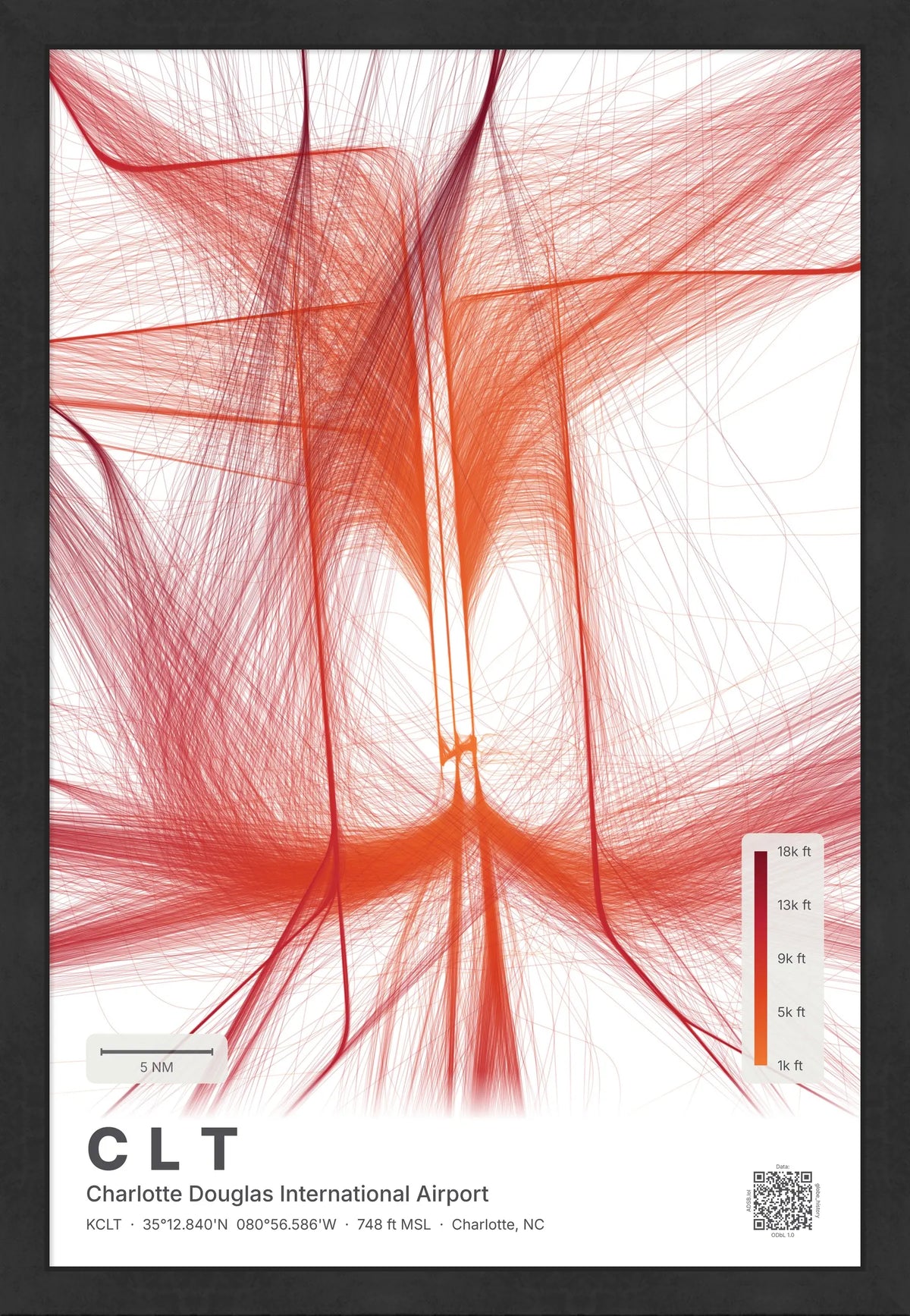 CLT flight path map — Inferno theme · Light [material:framed_black]