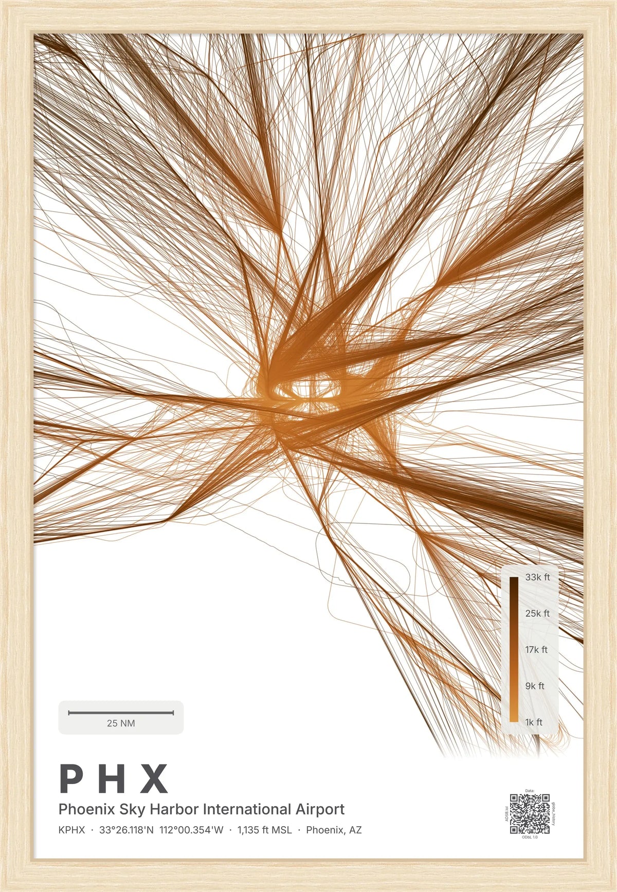 PHX flight path print — Solana theme · Light [material:framed_natural]
