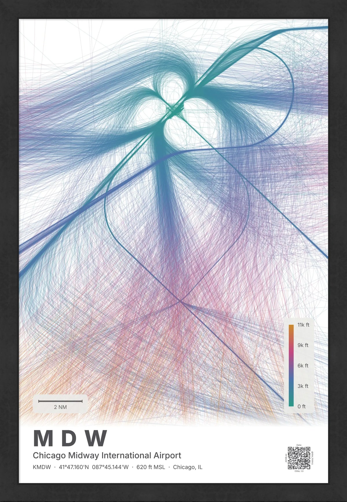 MDW flight path print — Aurora theme · Light [material:framed_black]