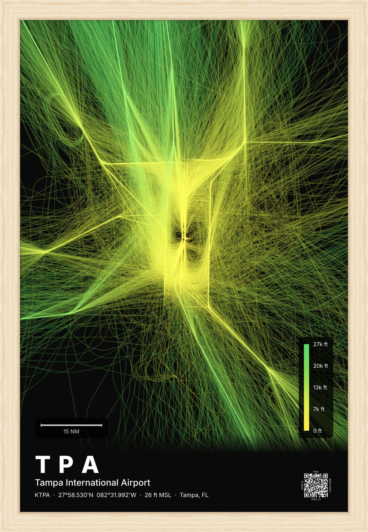 TPA flight path print — Citrus theme · Dark [material:framed_natural]