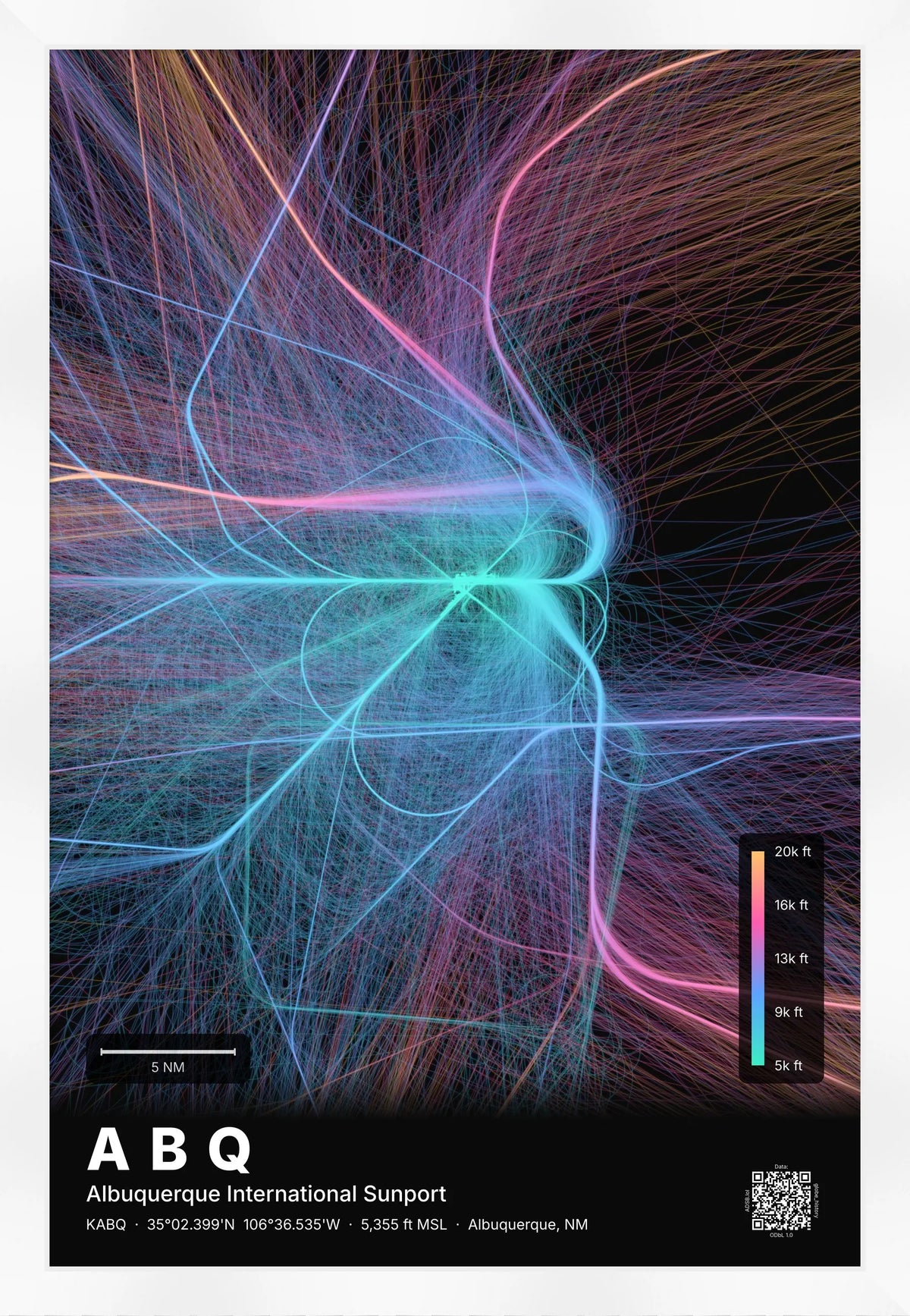 ABQ flight path map — Aurora theme · Dark [material:framed_white]