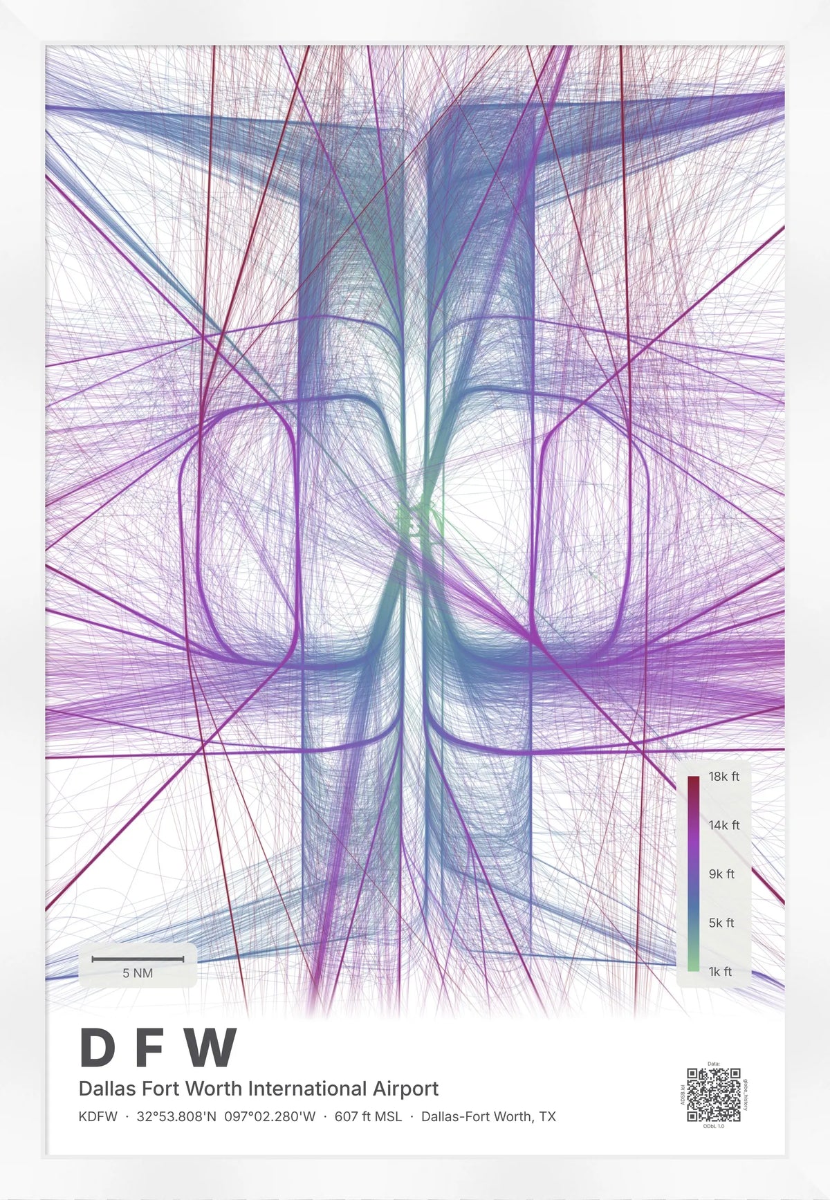 DFW flight path map — Prism theme · Light [material:framed_white]