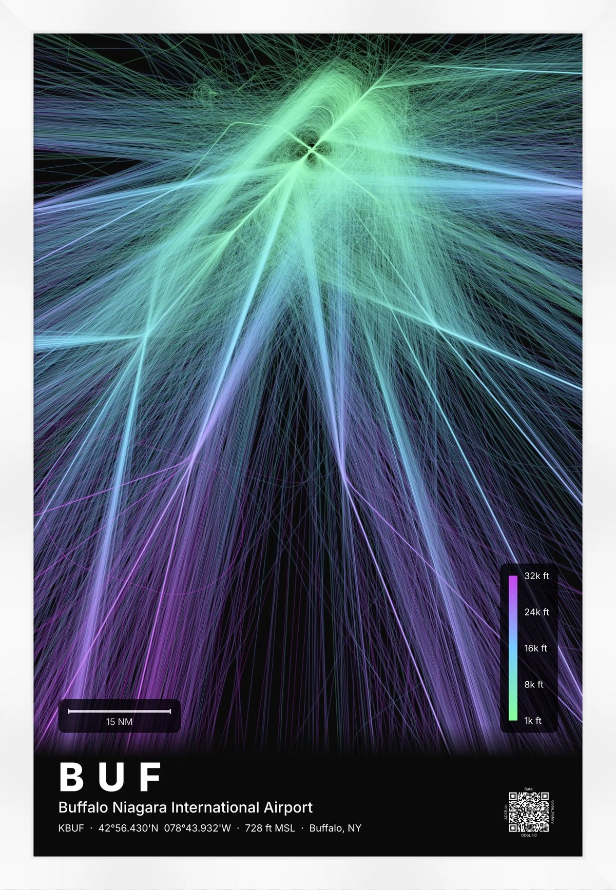 BUF flight path print — Prism theme · Dark [material:framed_white]