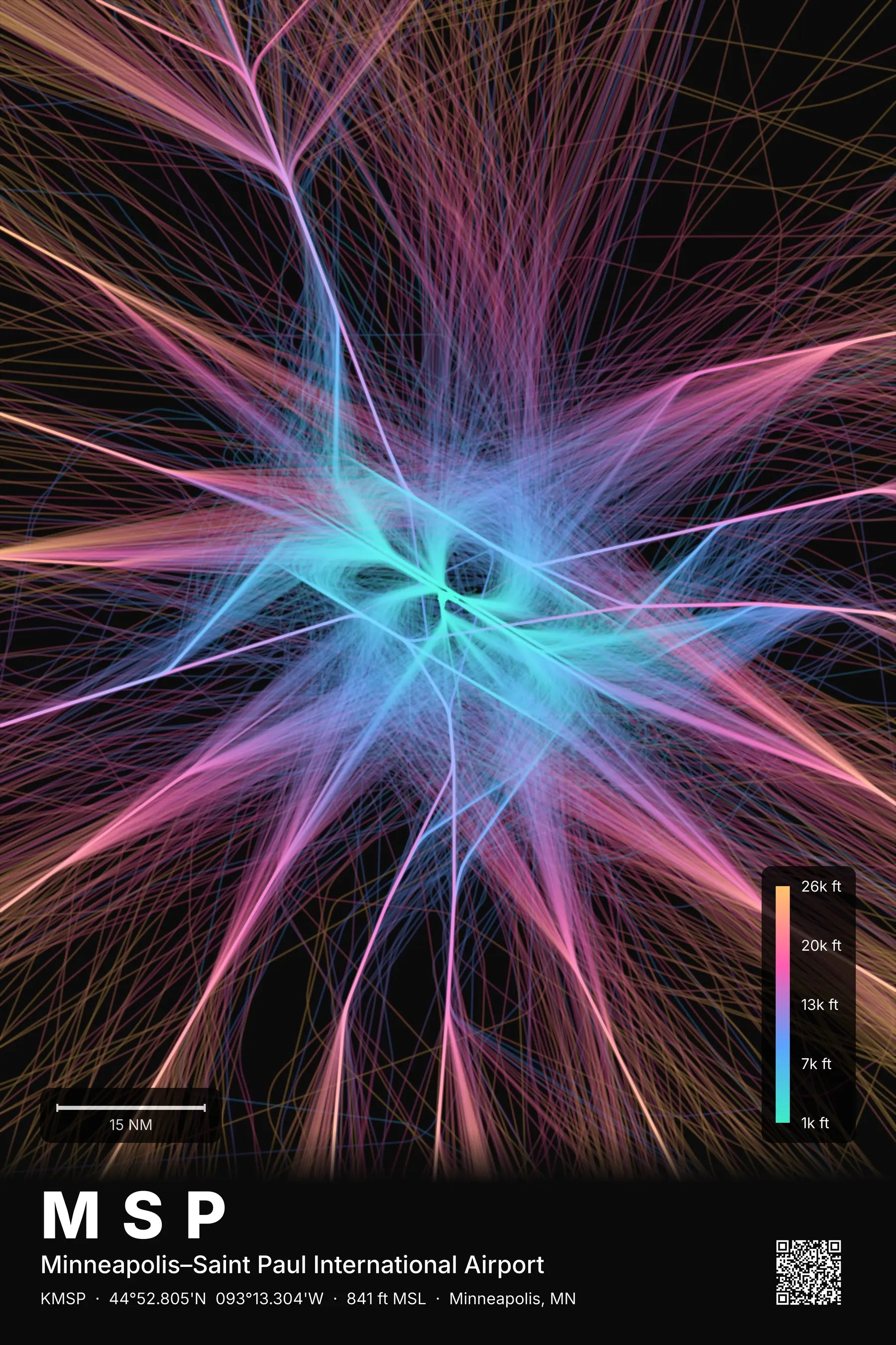 MSP flight path print — Aurora theme · Dark