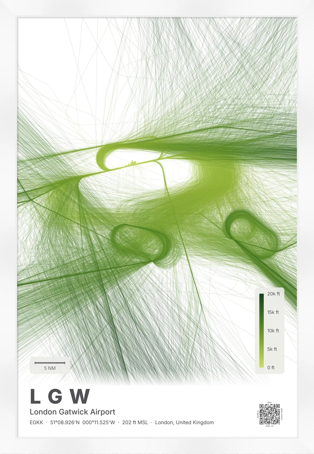LGW flight path map — Citrus theme · Light [material:framed_white]