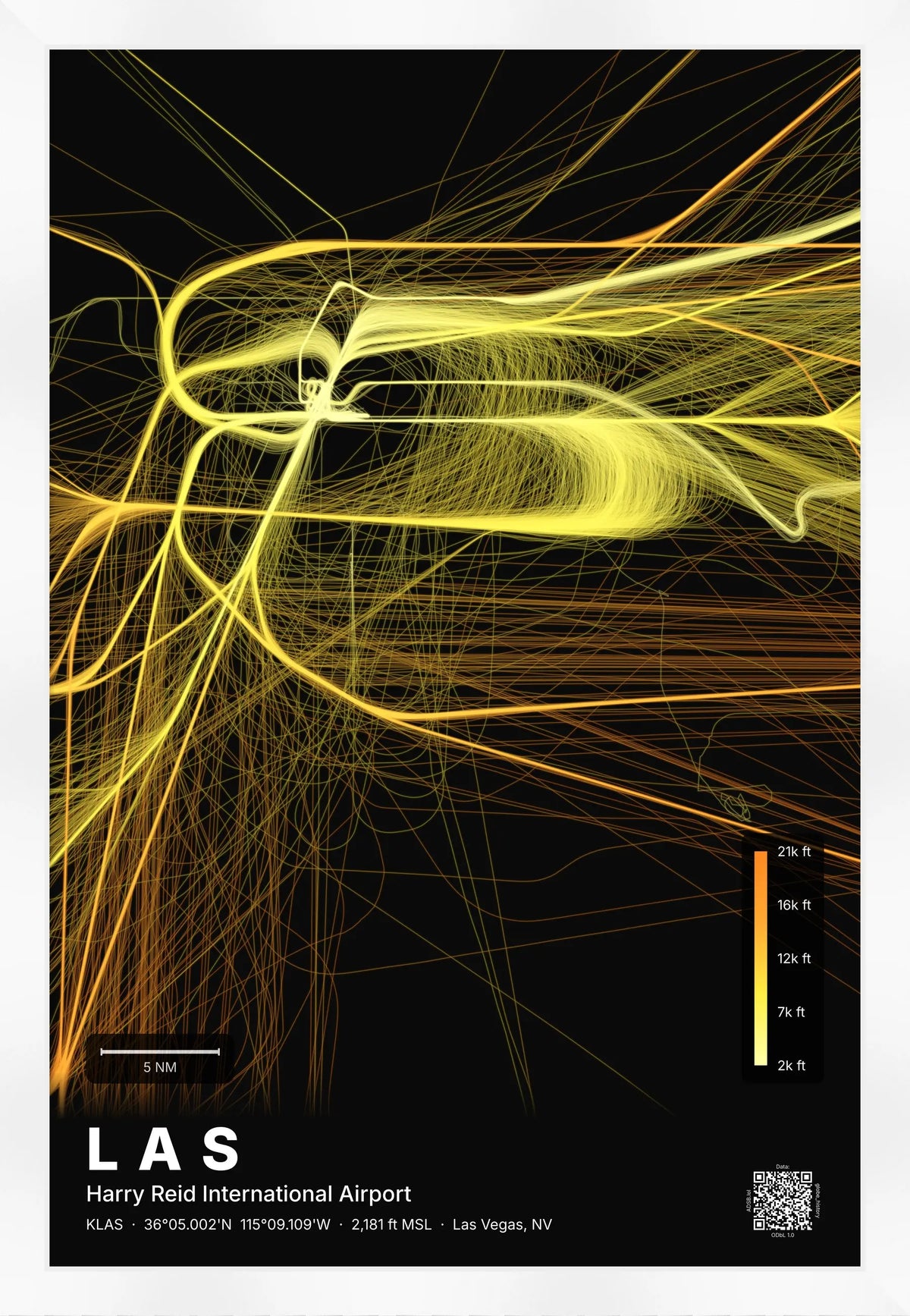 LAS flight path print — Solana theme · Dark [material:framed_white]