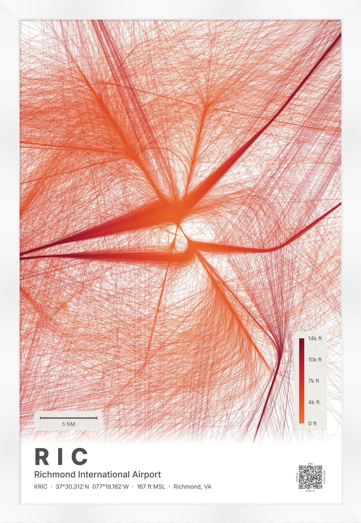 RIC flight path print — Inferno theme · Light [material:framed_white]