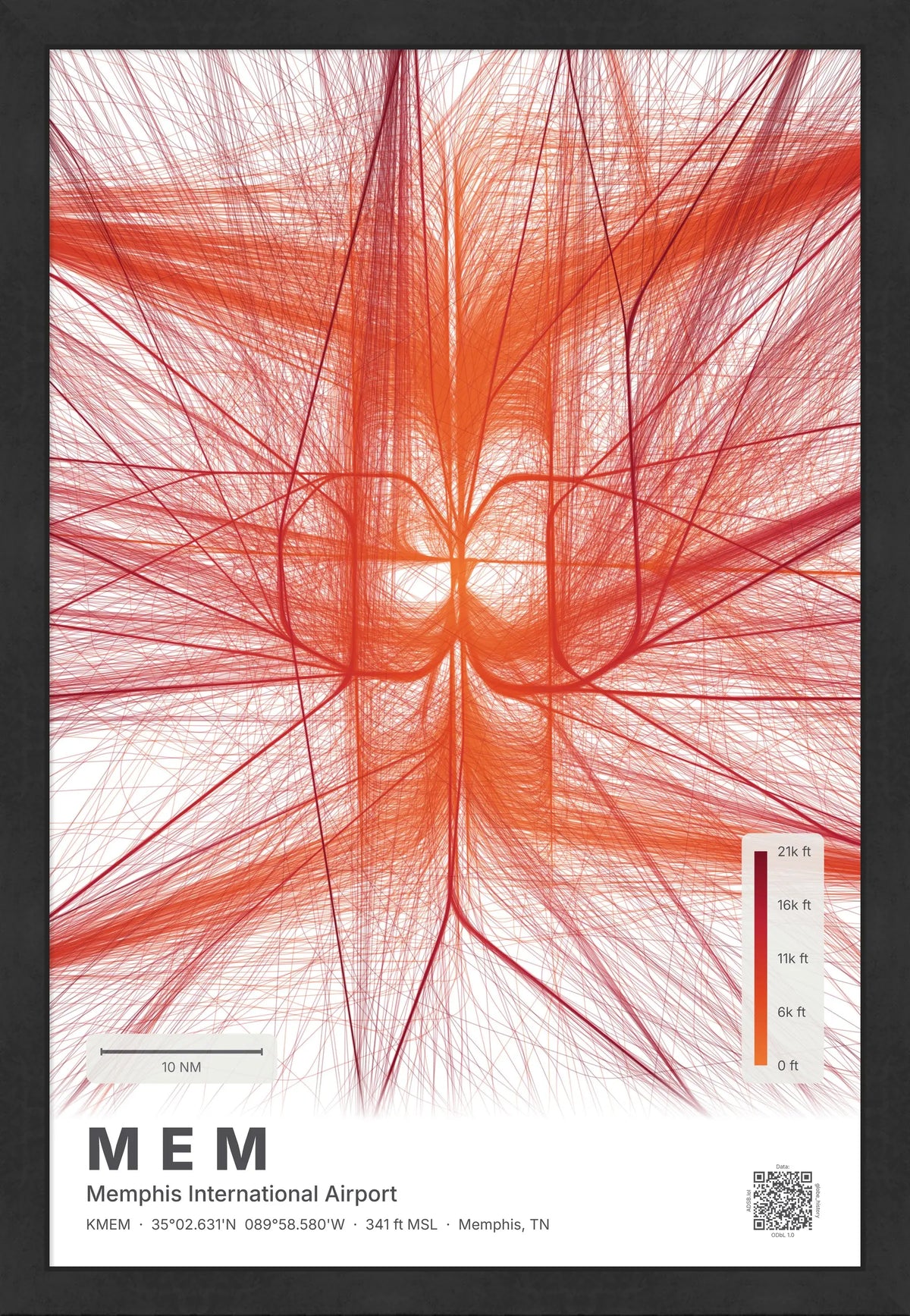 MEM flight path print — Inferno theme · Light [material:framed_black]
