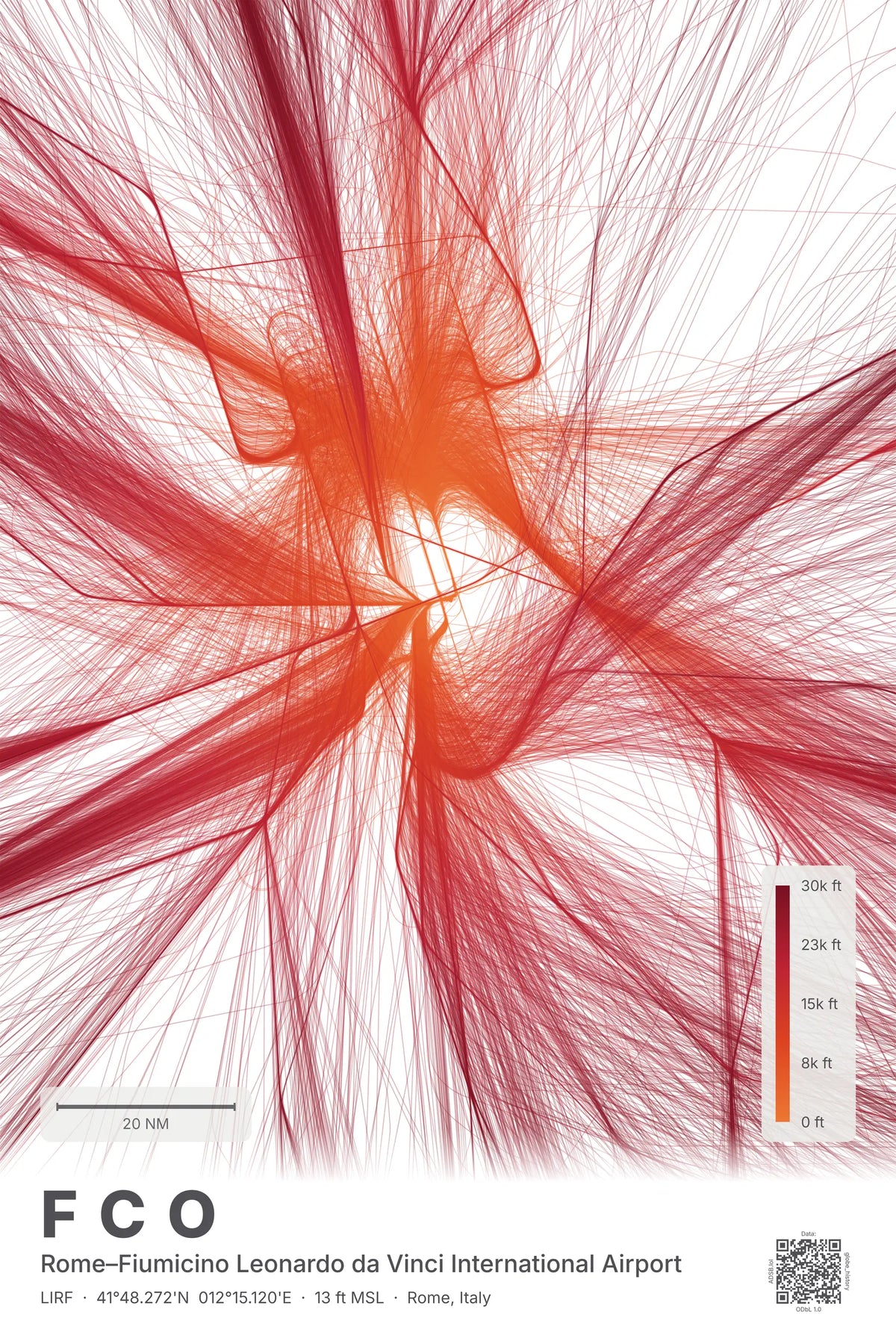 FCO flight path print — Inferno theme · Light