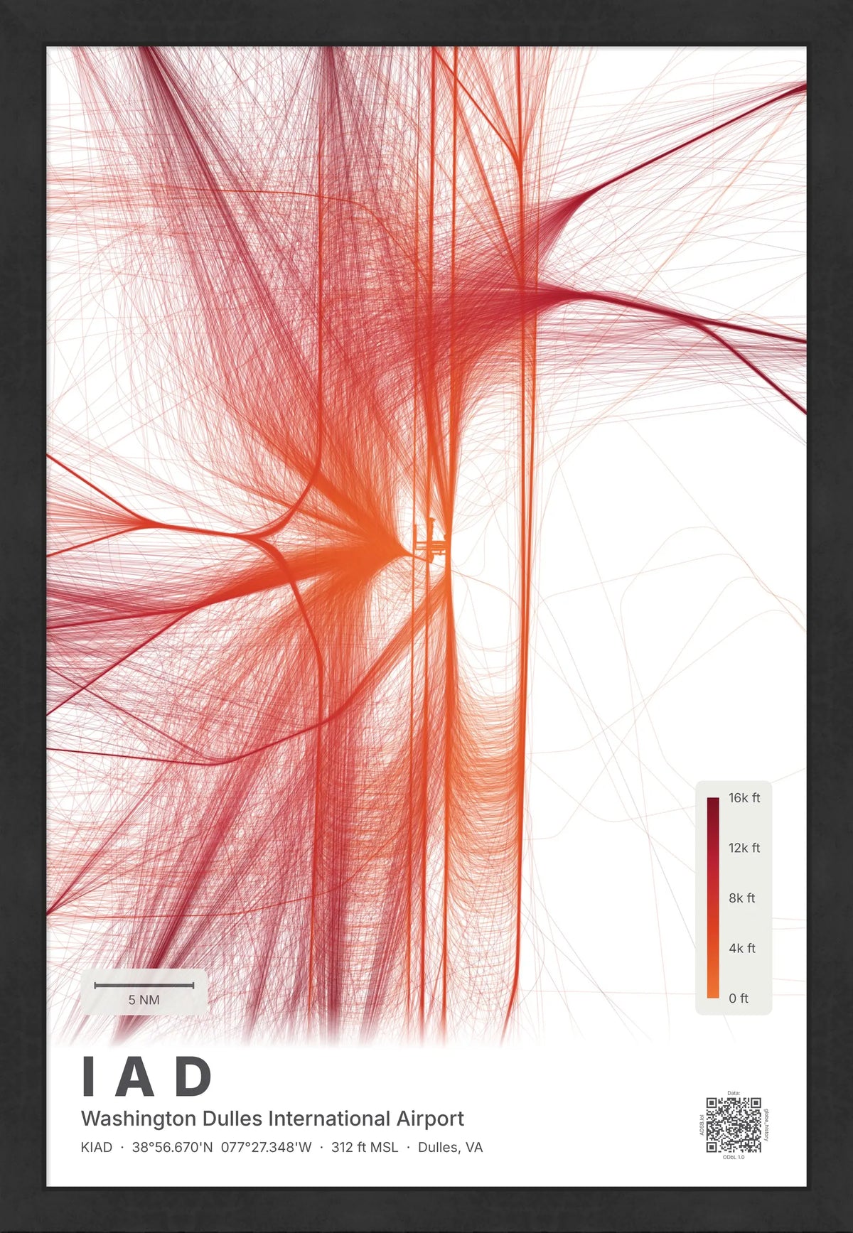 IAD flight path print — Inferno theme · Light [material:framed_black]