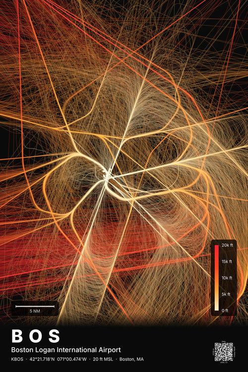 BOS flight path print — Inferno theme · Dark