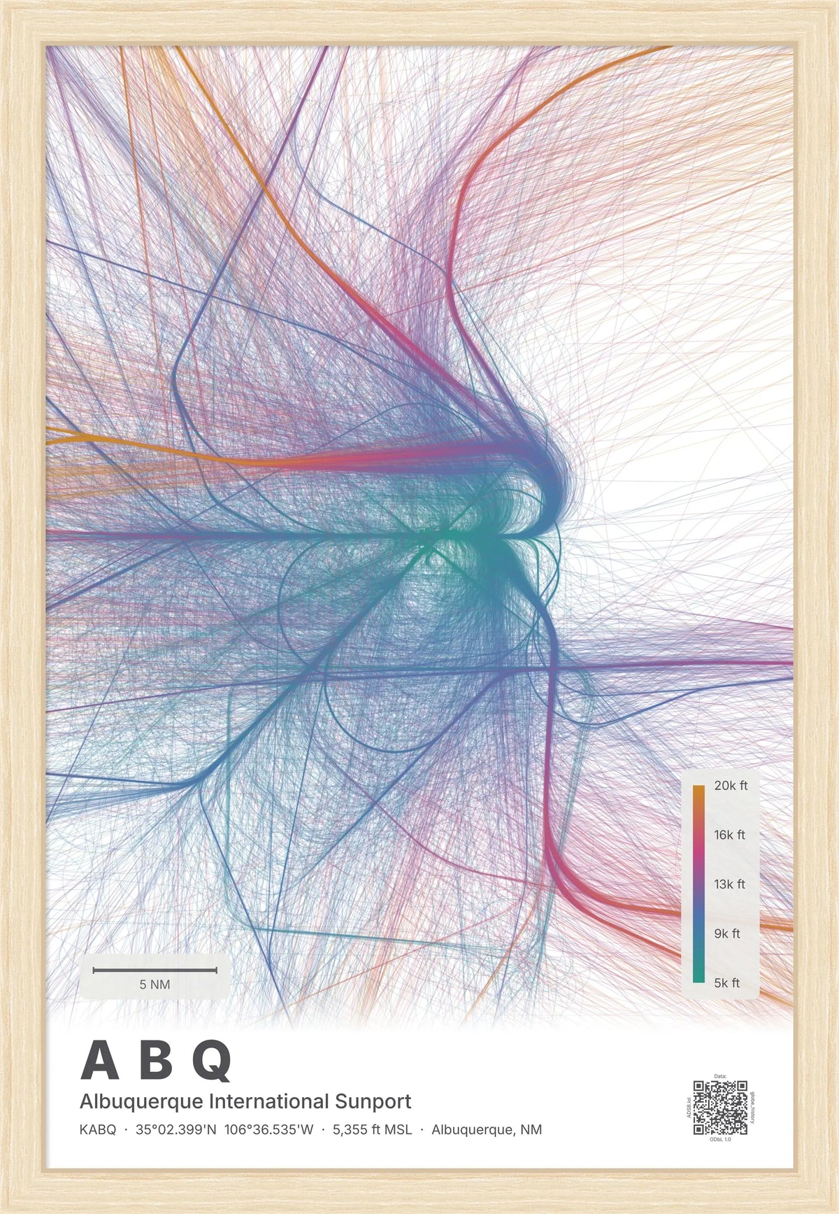 ABQ flight path map — Aurora theme · Light [material:framed_natural]