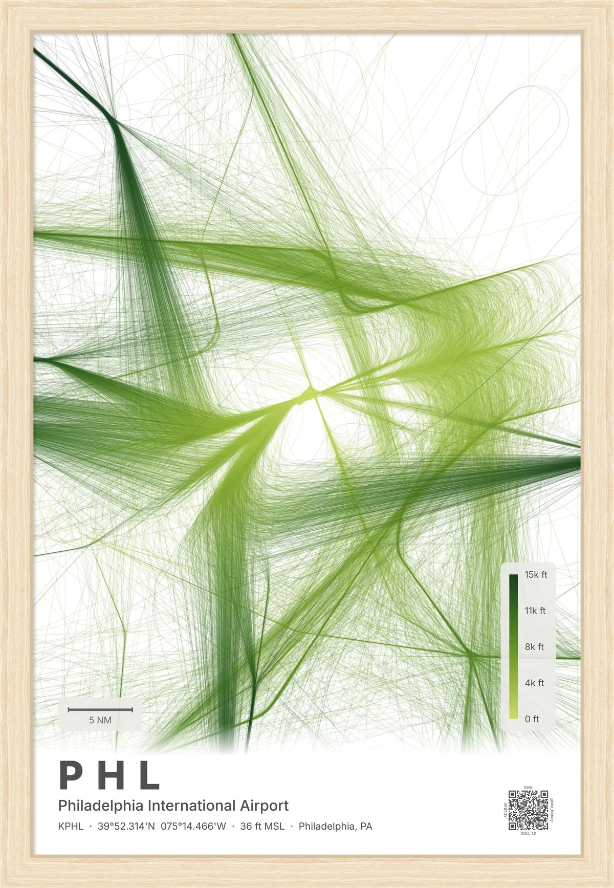 PHL flight path print — Citrus theme · Light [material:framed_natural]